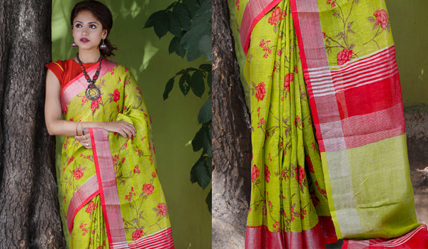 Drape into the super soft linen’s with authentic block prints @ Unnati Silks