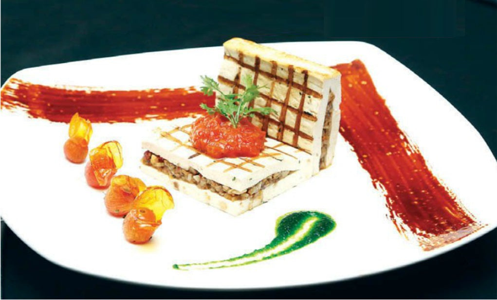 Mushroom stuffed tofu steak with Tomato salsa -Gourmet Corner