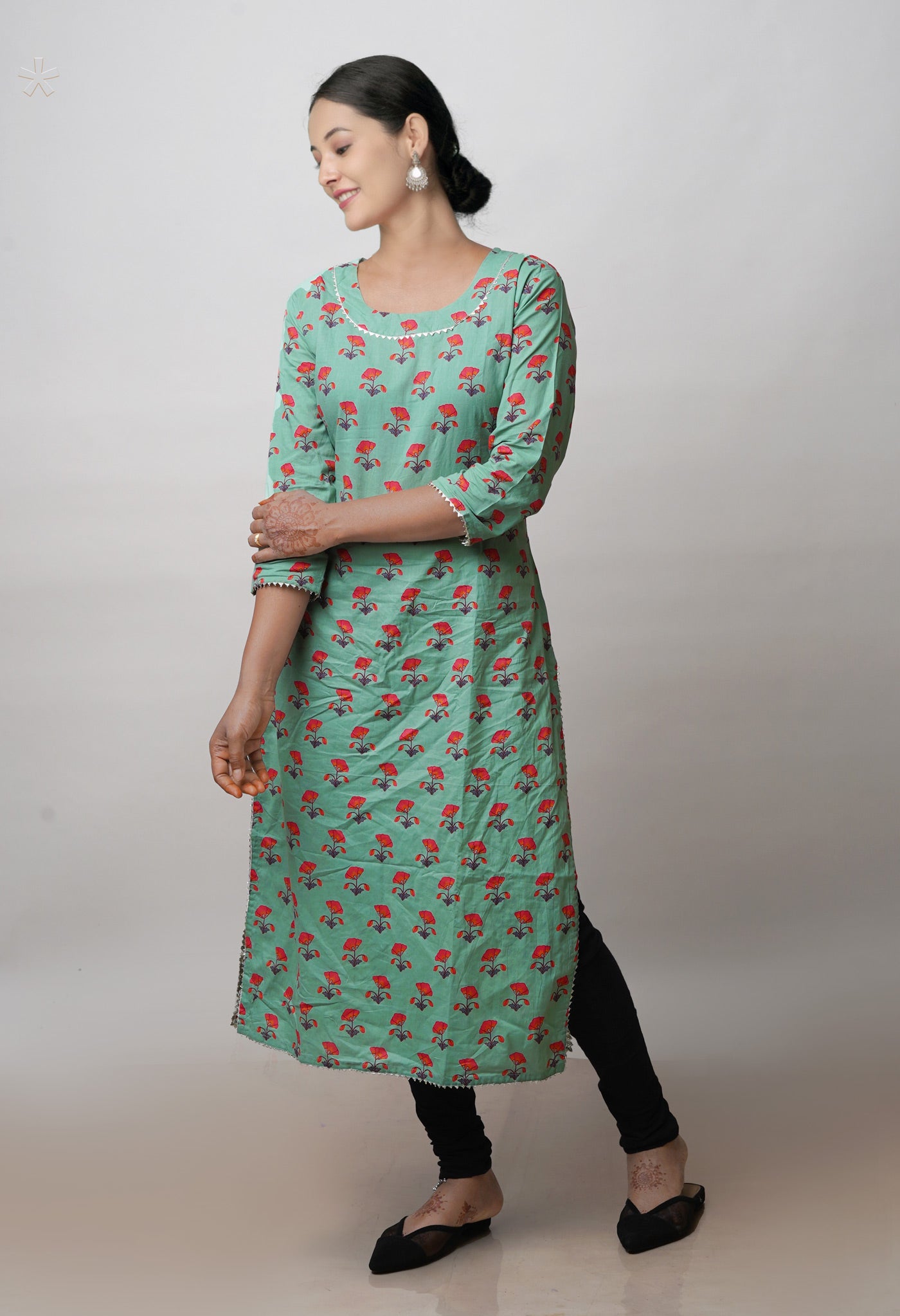 Pastel Green Pure Bagru Floral Printed Cotton Kurta-PKK1916