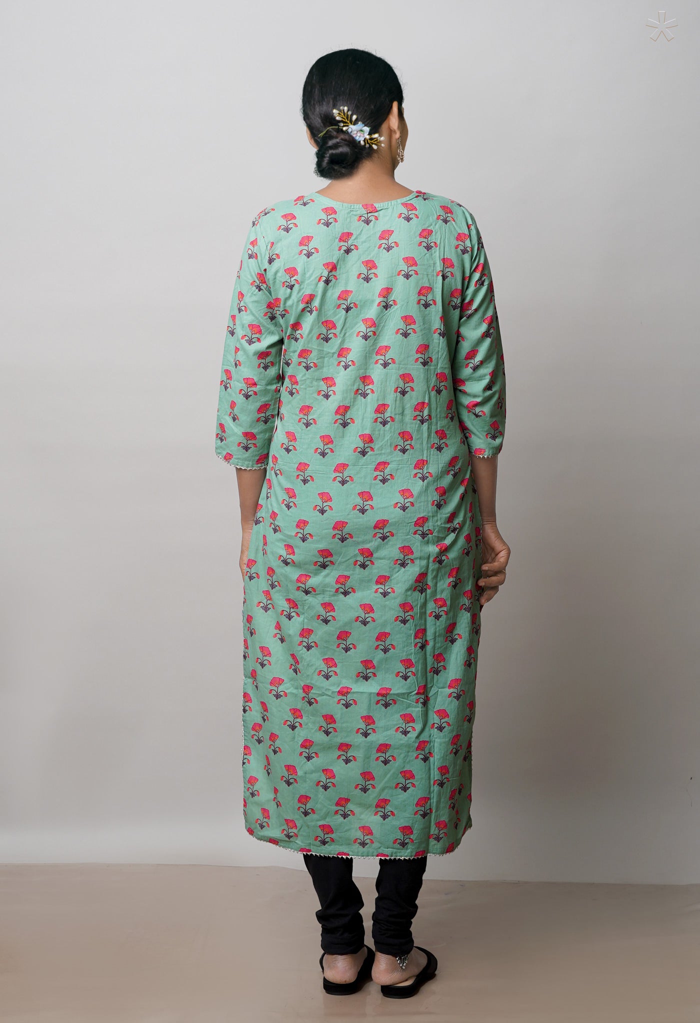 Pastel Green Pure Bagru Floral Printed Cotton Kurta-PKK1916