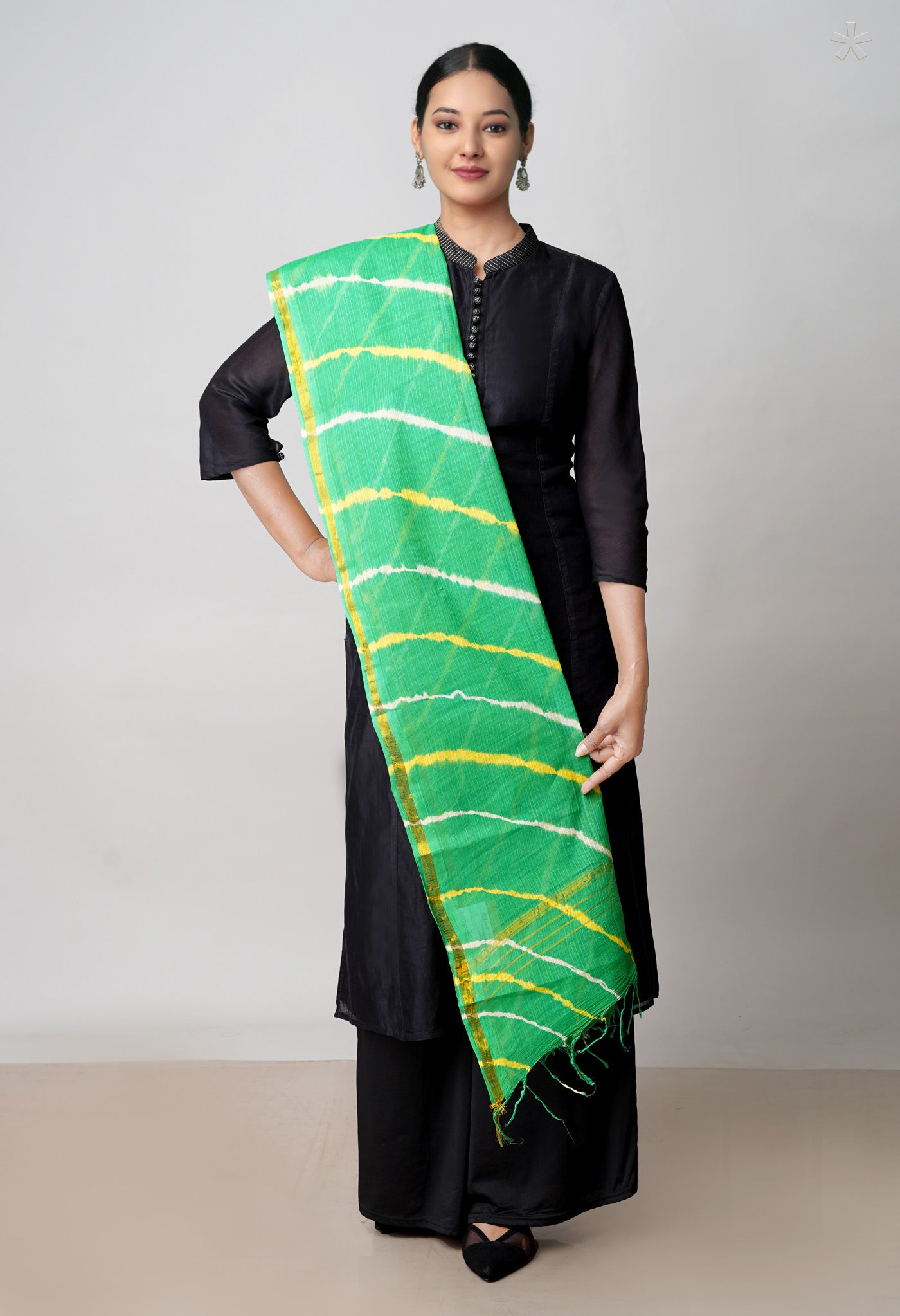 Green Pure Gota Patti Bandhani Printed Cotton Dupatta–UDS4601