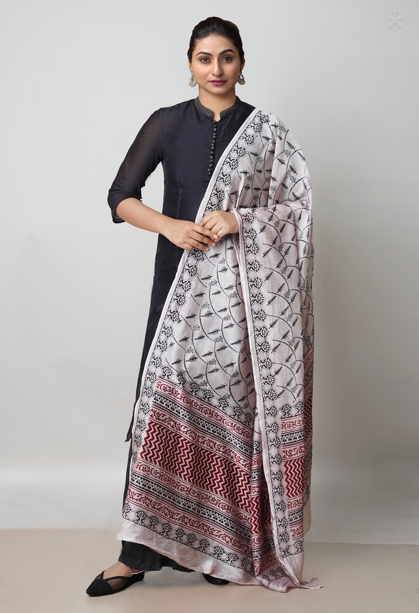 Beige Pure Chanderi Bagh Printed Dupatta–UDS4945