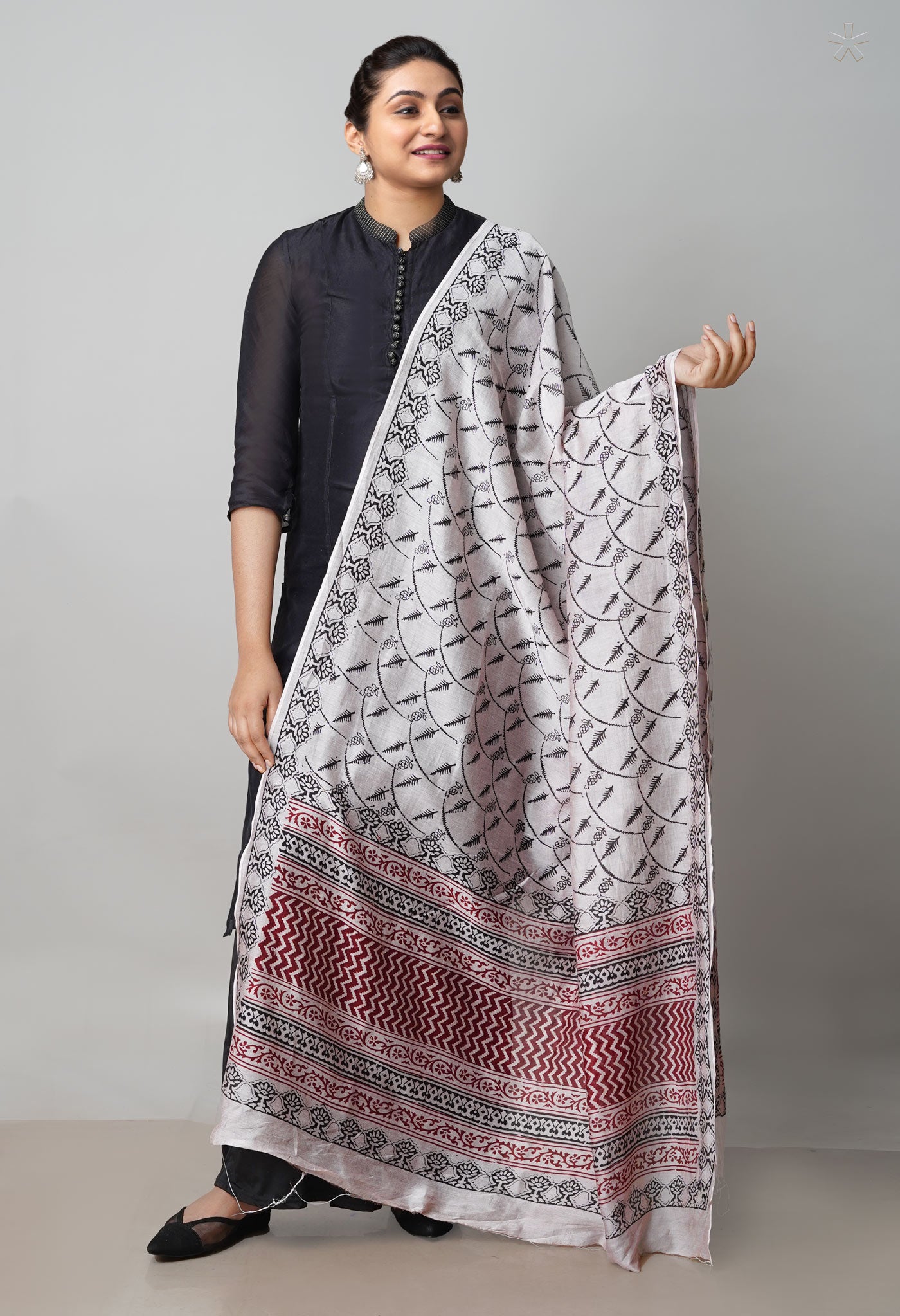 Beige Pure Chanderi Bagh Printed Dupatta–UDS4945