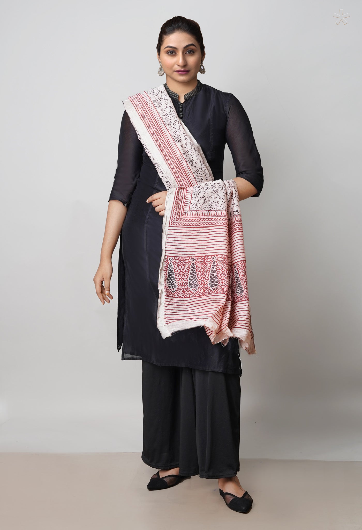 Beige Pure Chanderi Bagh Printed Dupatta–UDS4948