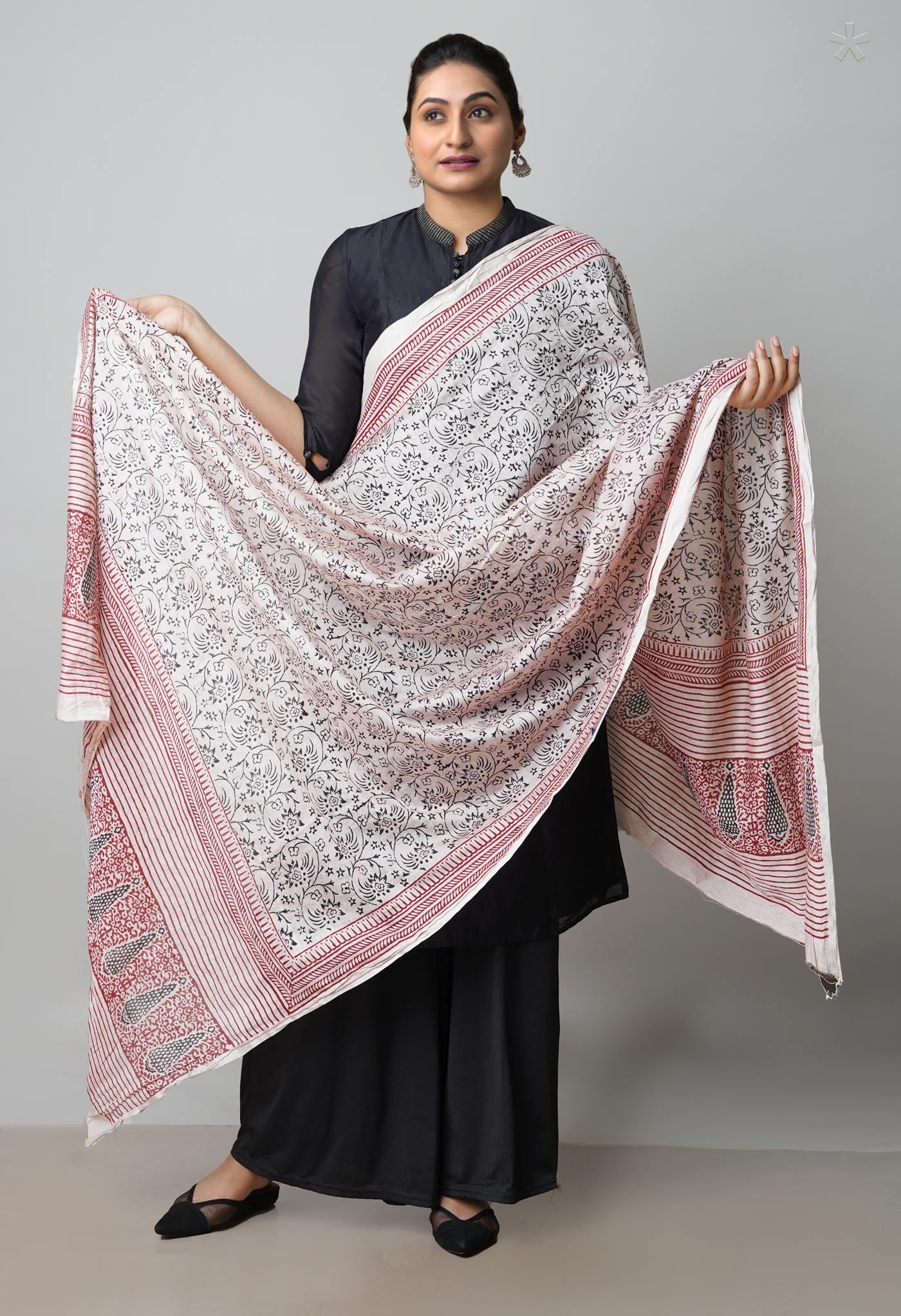 Beige Pure Chanderi Bagh Printed Dupatta–UDS4948