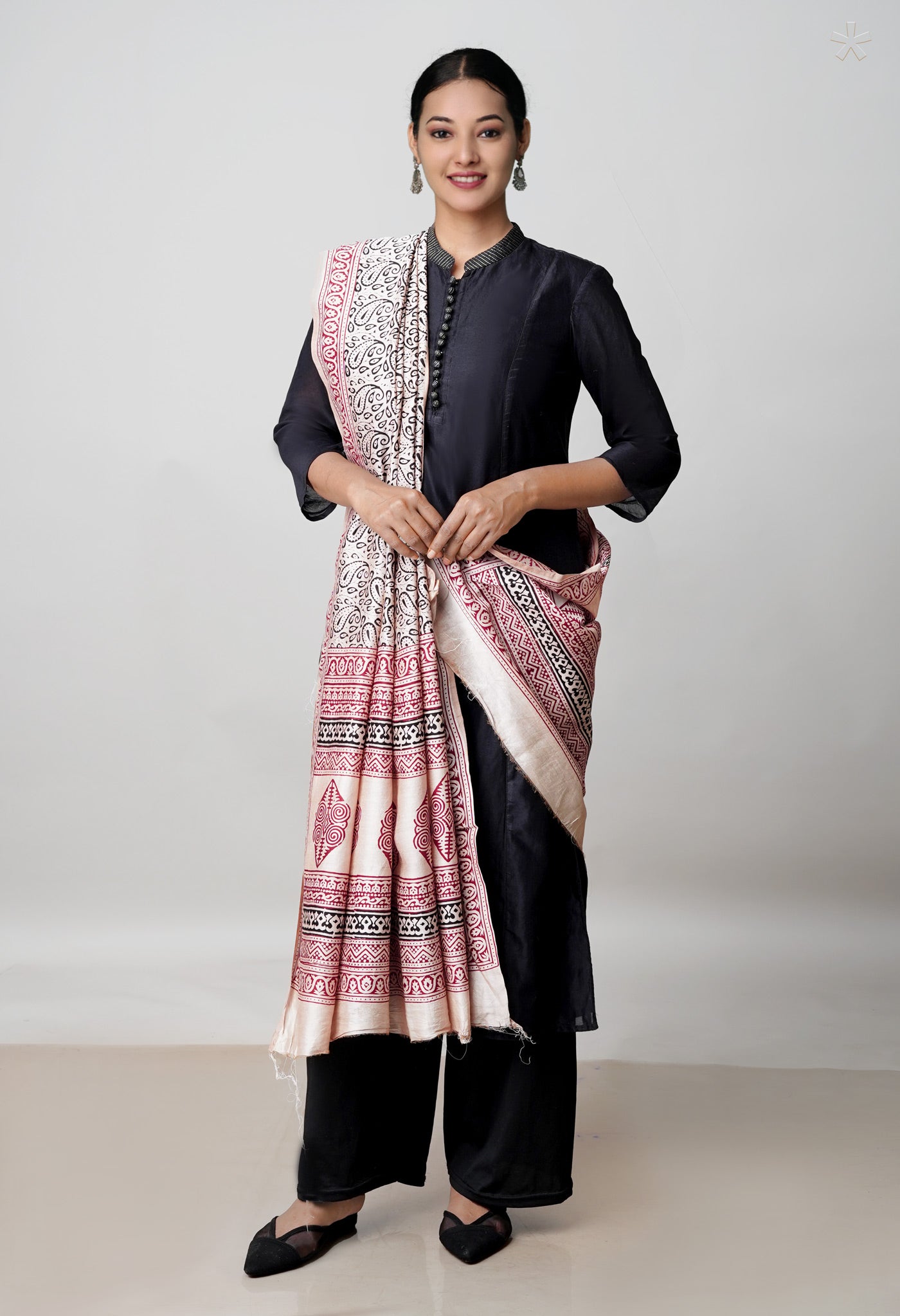 Beige Pure Chanderi Bagh Printed Dupatta–UDS4950