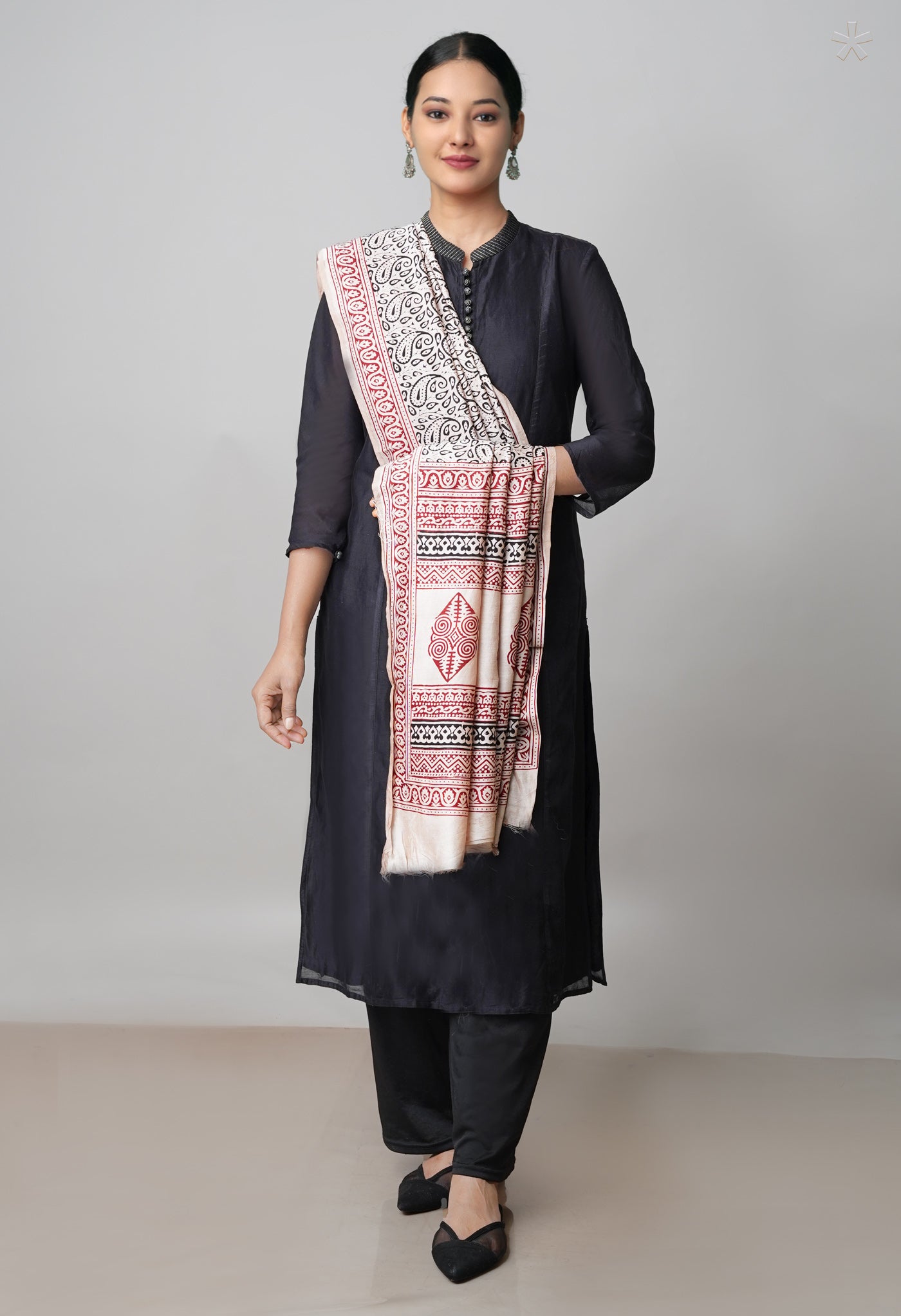 Beige Pure Chanderi Bagh Printed Dupatta–UDS4950