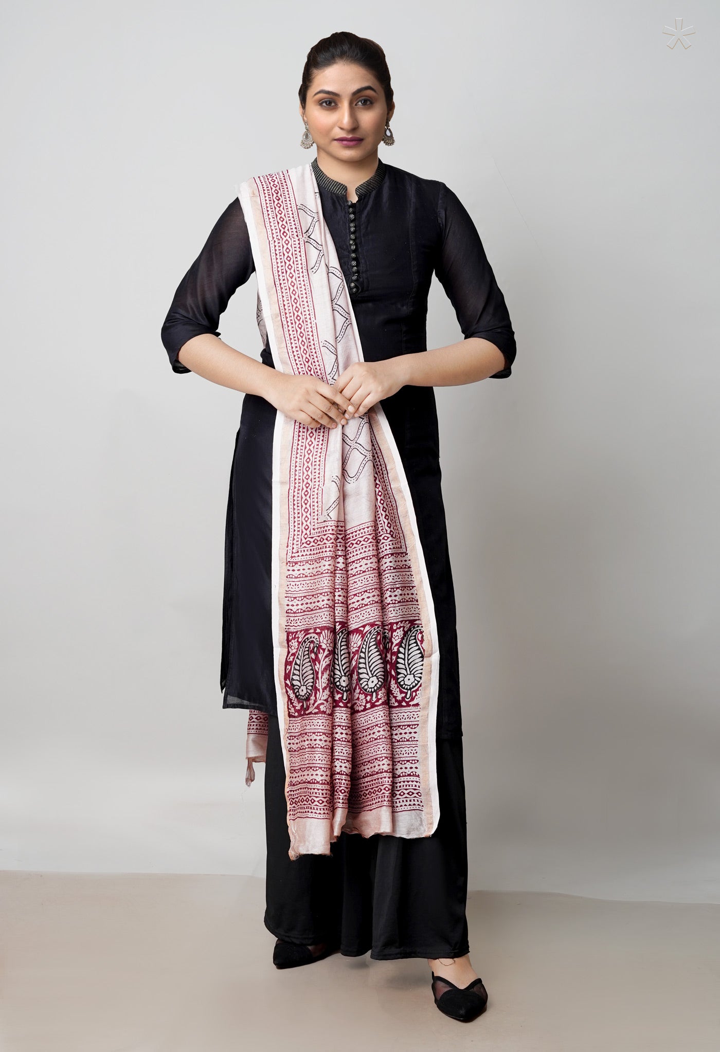 Beige Pure Chanderi Bagh Printed Dupatta–UDS4963