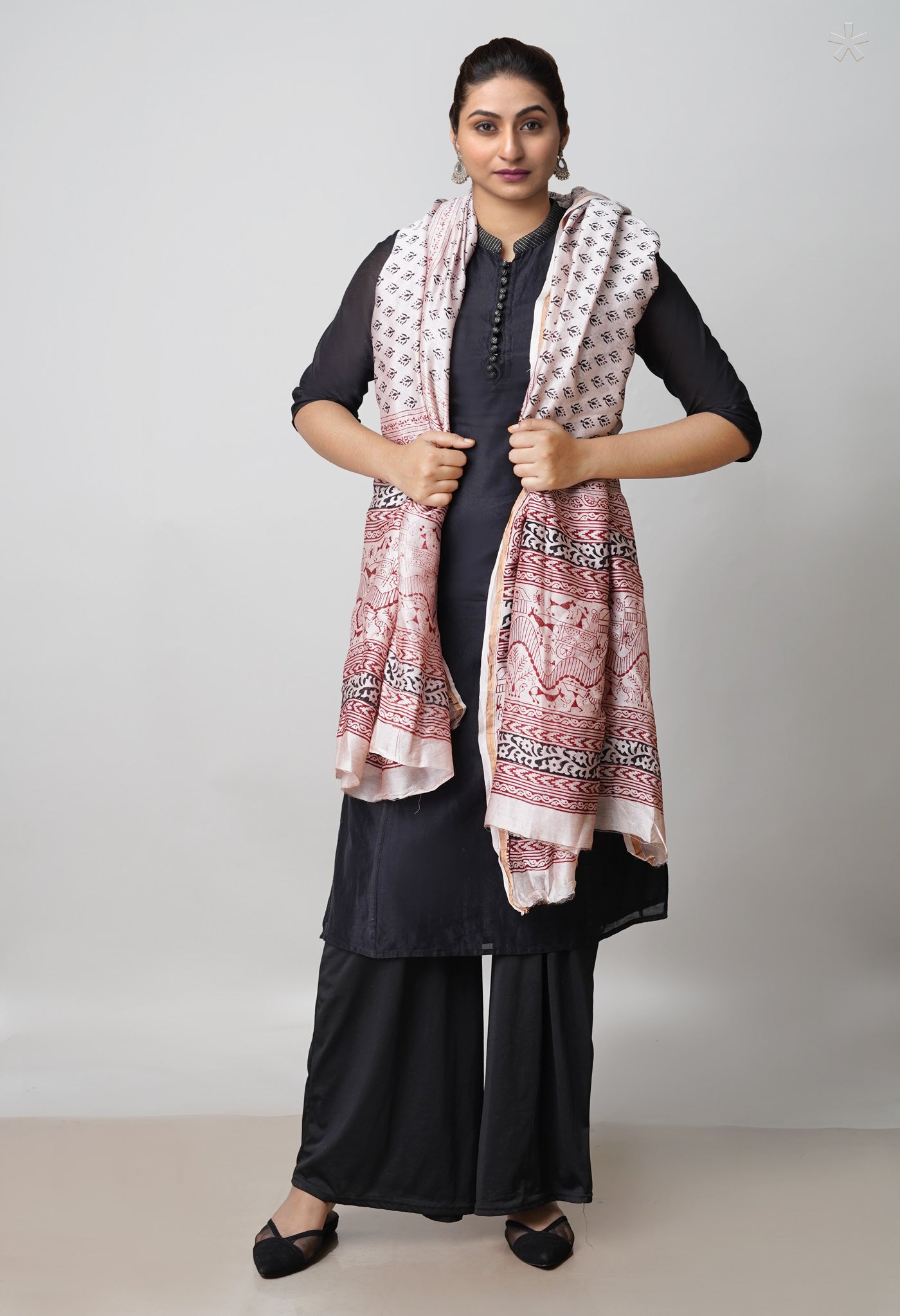 Beige Pure Chanderi Bagh Printed Dupatta–UDS4976