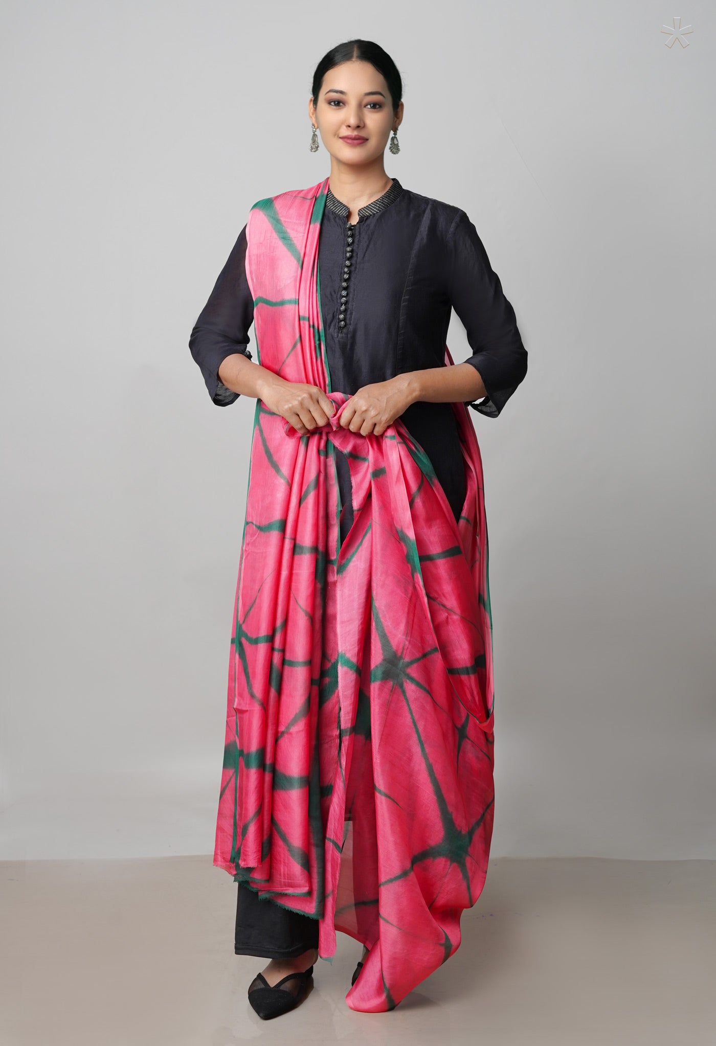 Peach Red Pure Handloom Clamp Dyeing Mysore Silk Dupatta–UDS5103