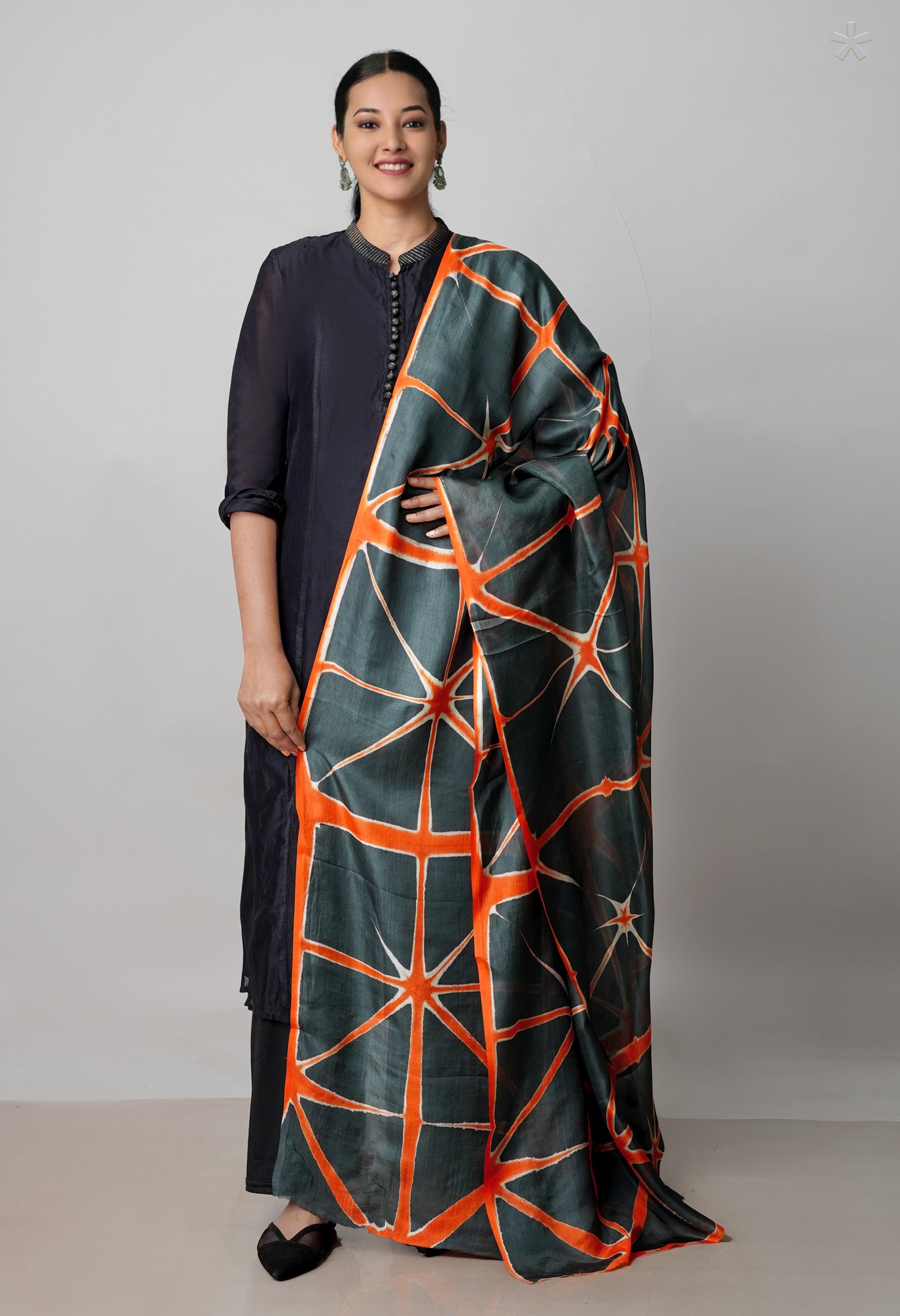 Grey Pure Handloom Clamp Dyeing Mysore Silk Dupatta–UDS5111