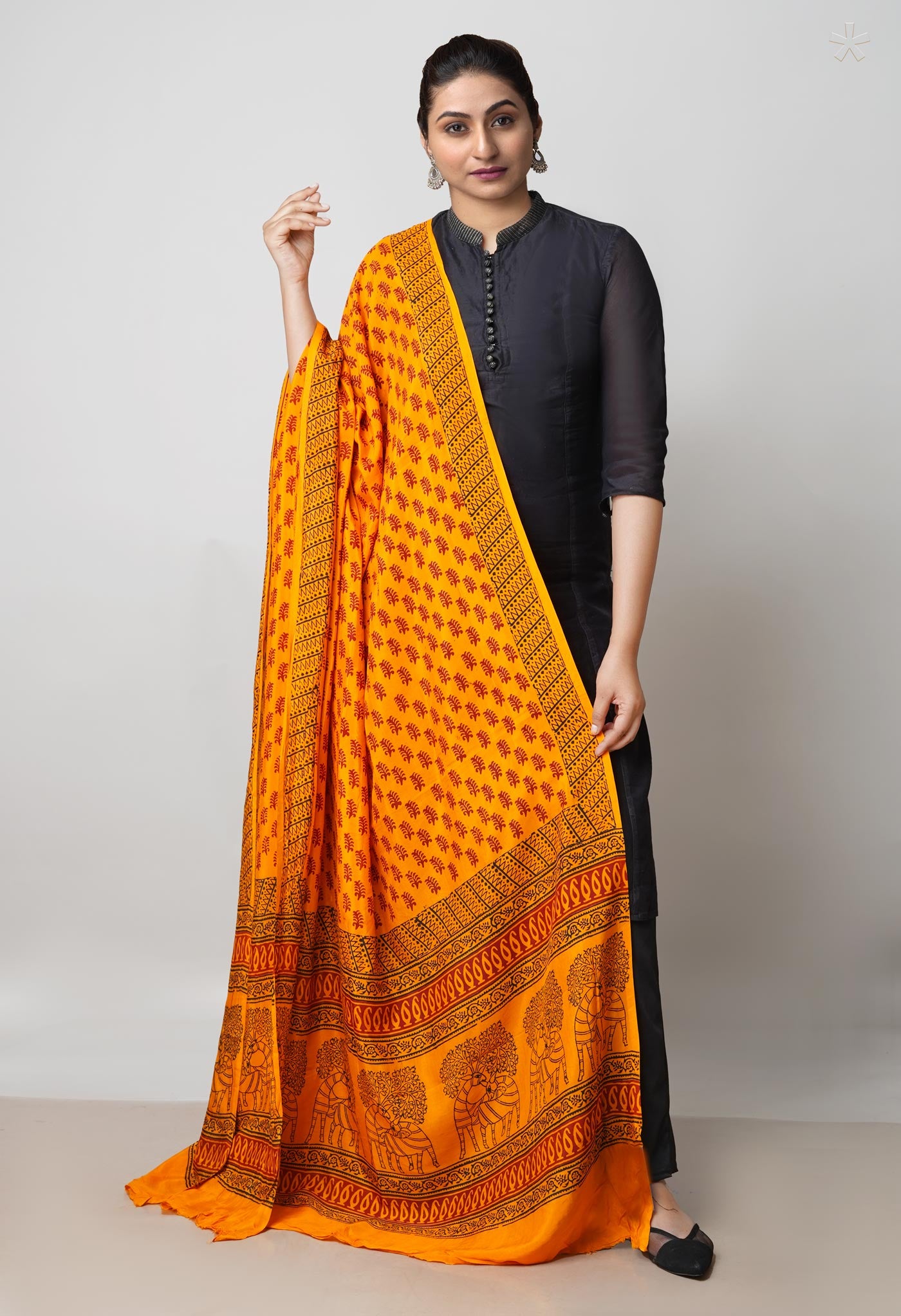 Orange Bagh Printed Chanderi Soft Silk Dupatta–UDS5162