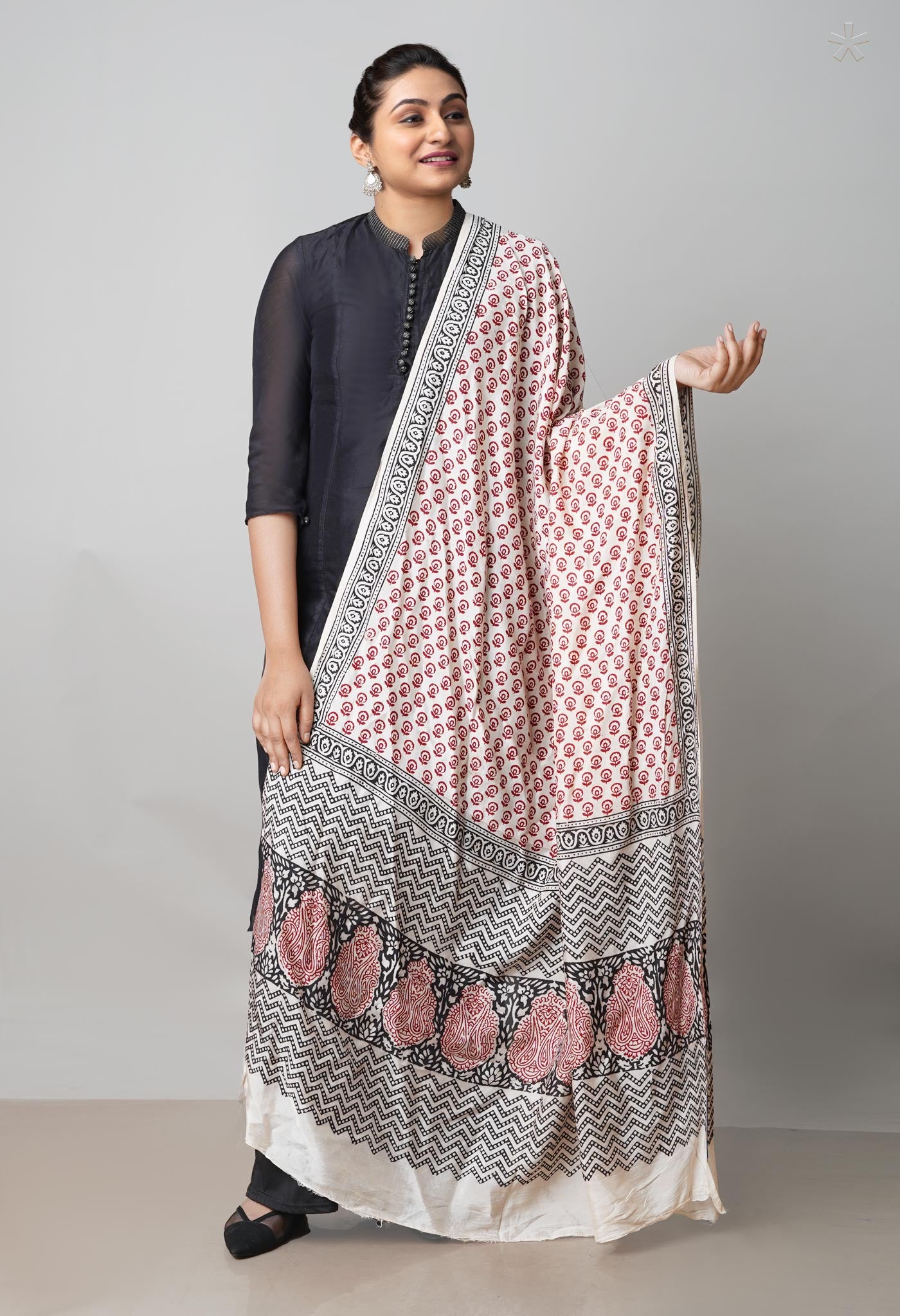 Beige Bagh Printed Chanderi Soft Silk Dupatta–UDS5171