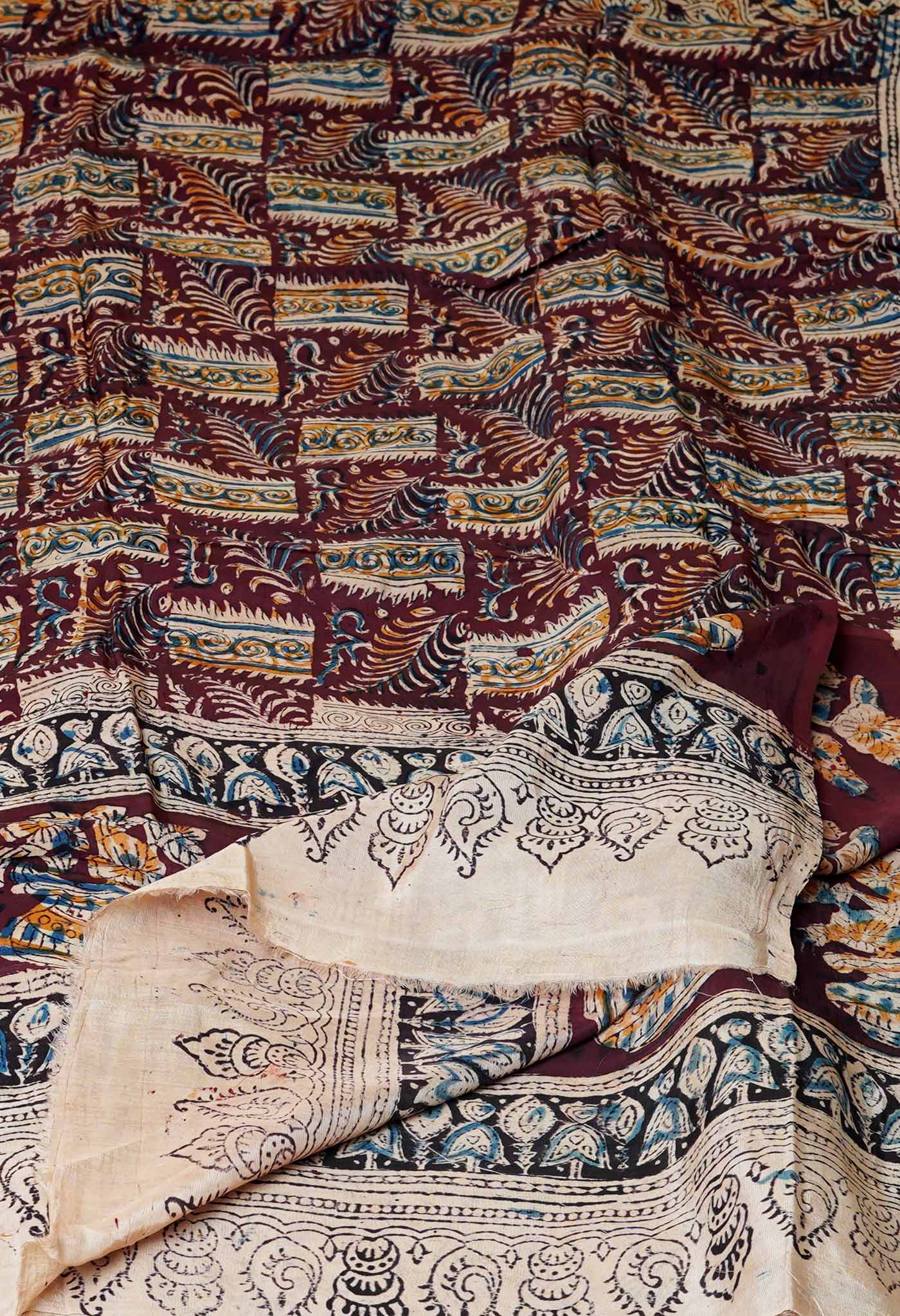 Multi Pure Hand Block Kalamkari Soft Silk Dupatta–UDS5223