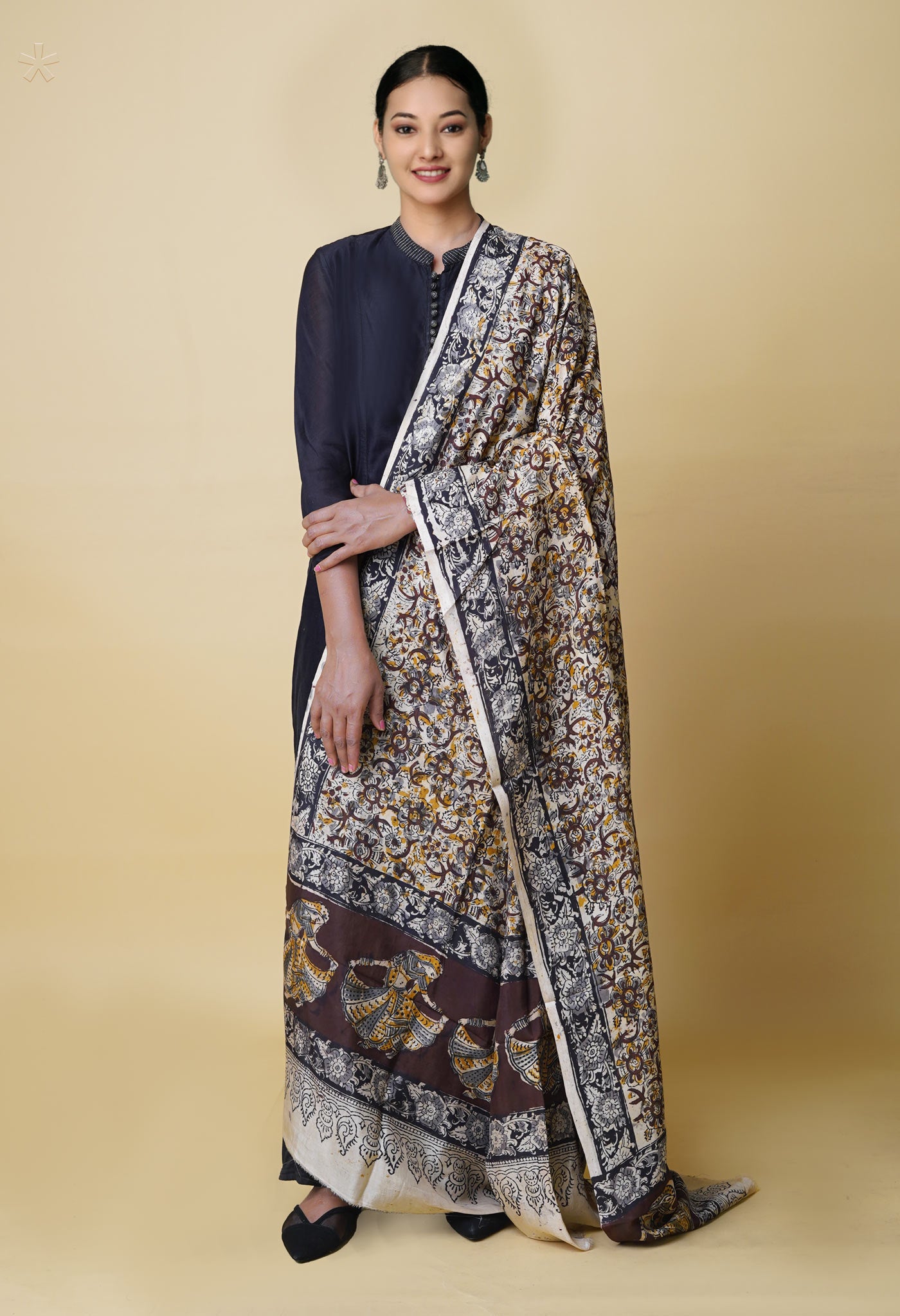 Multi Pure Hand Block Kalamkari Soft Silk Dupatta–UDS5247