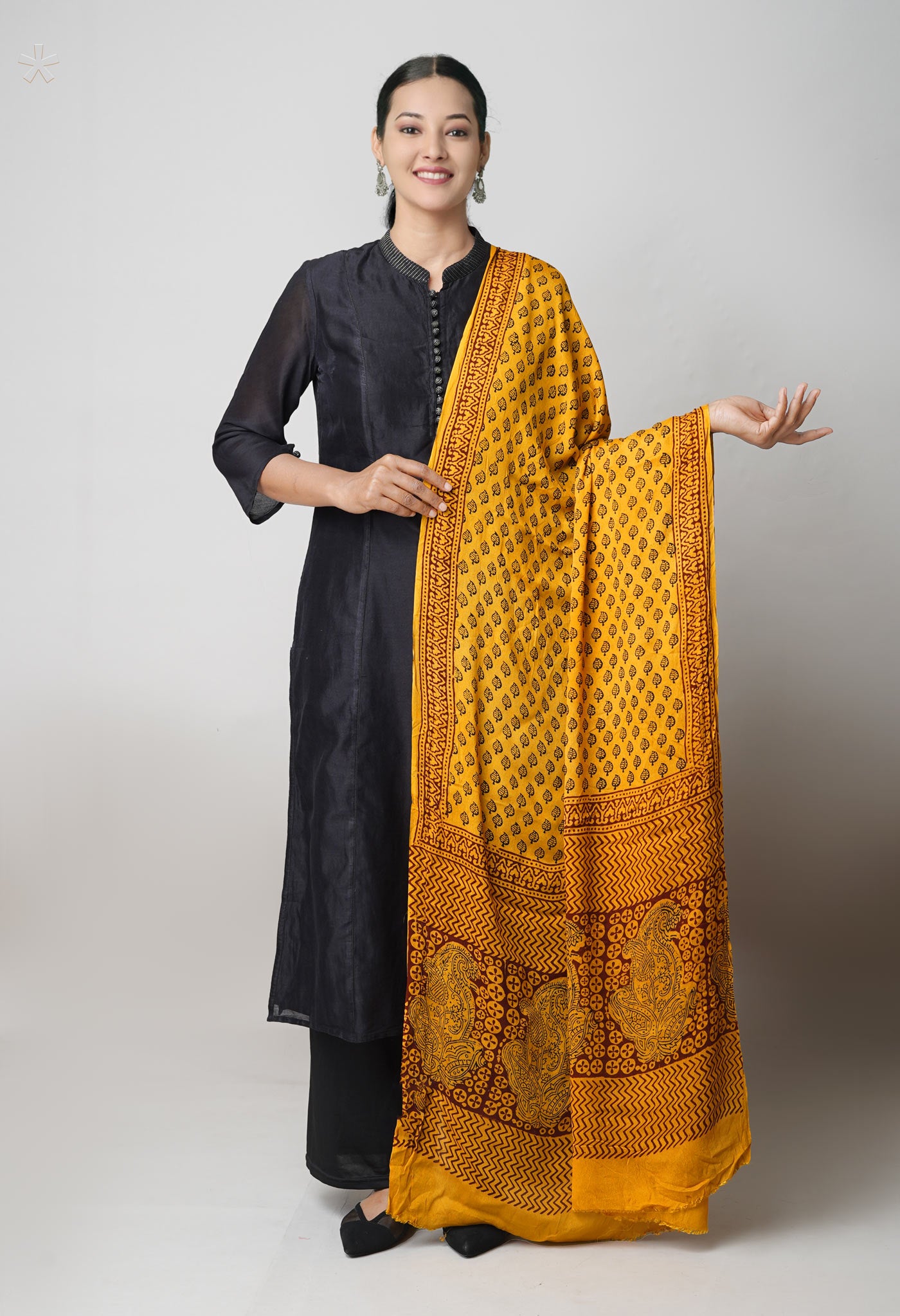 Mustard Yellow Bagh Printed Georgette Silk Dupatta–UDS5351