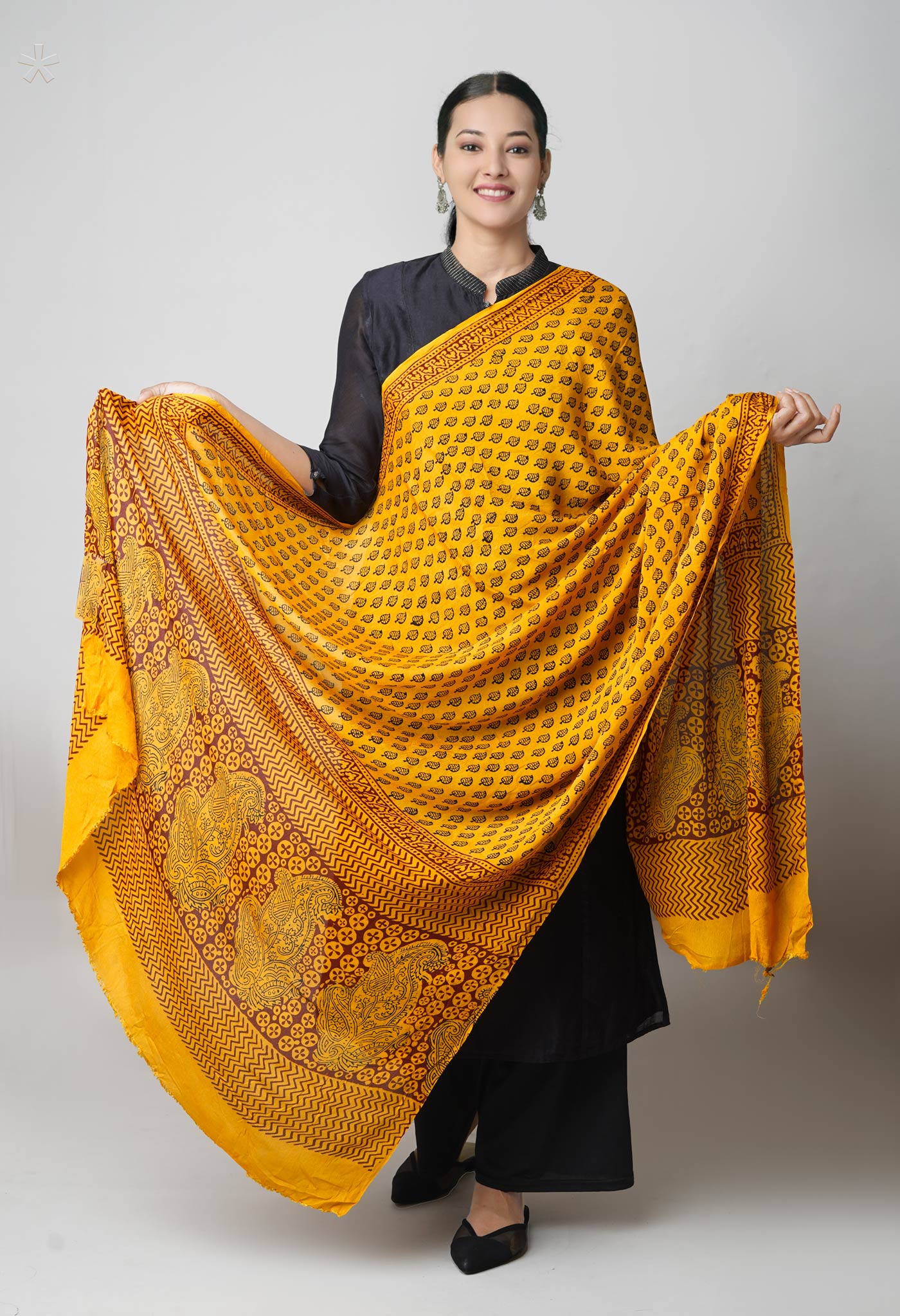 Mustard Yellow Bagh Printed Georgette Silk Dupatta–UDS5351