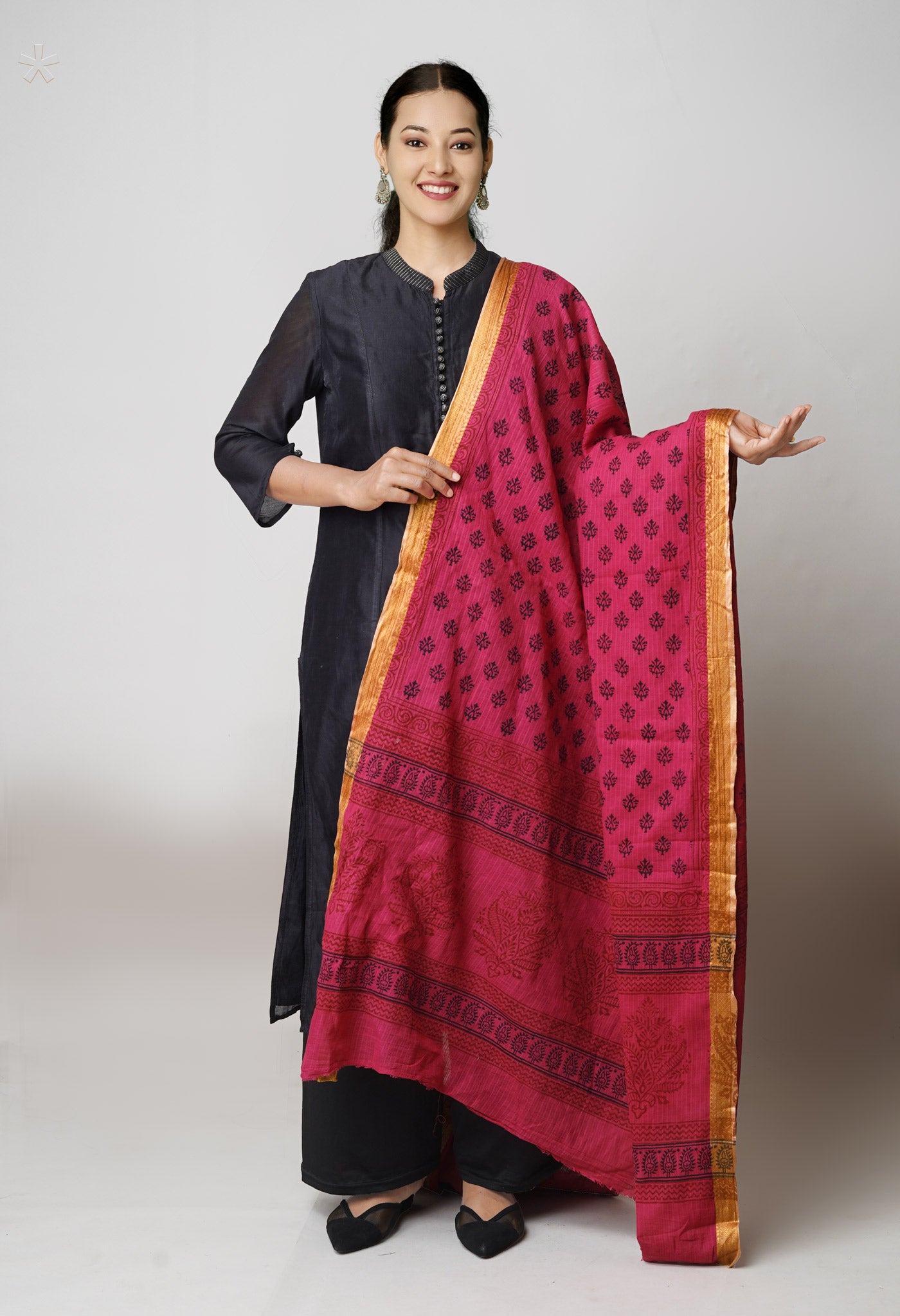 Pink Bagh Printed kota Cotton Dupatta–UDS5353