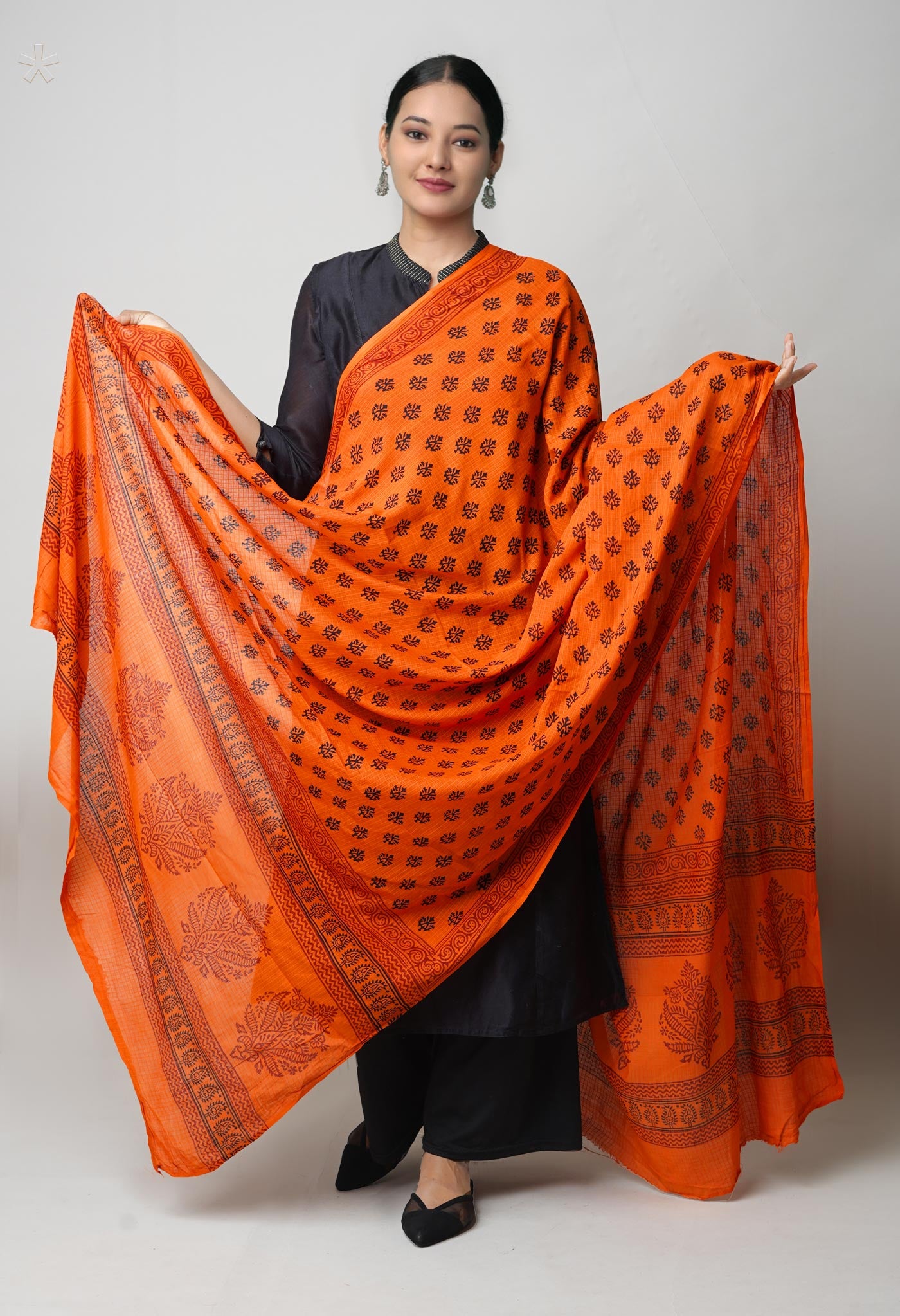 Orange Bagh Printed kota Cotton Dupatta–UDS5354