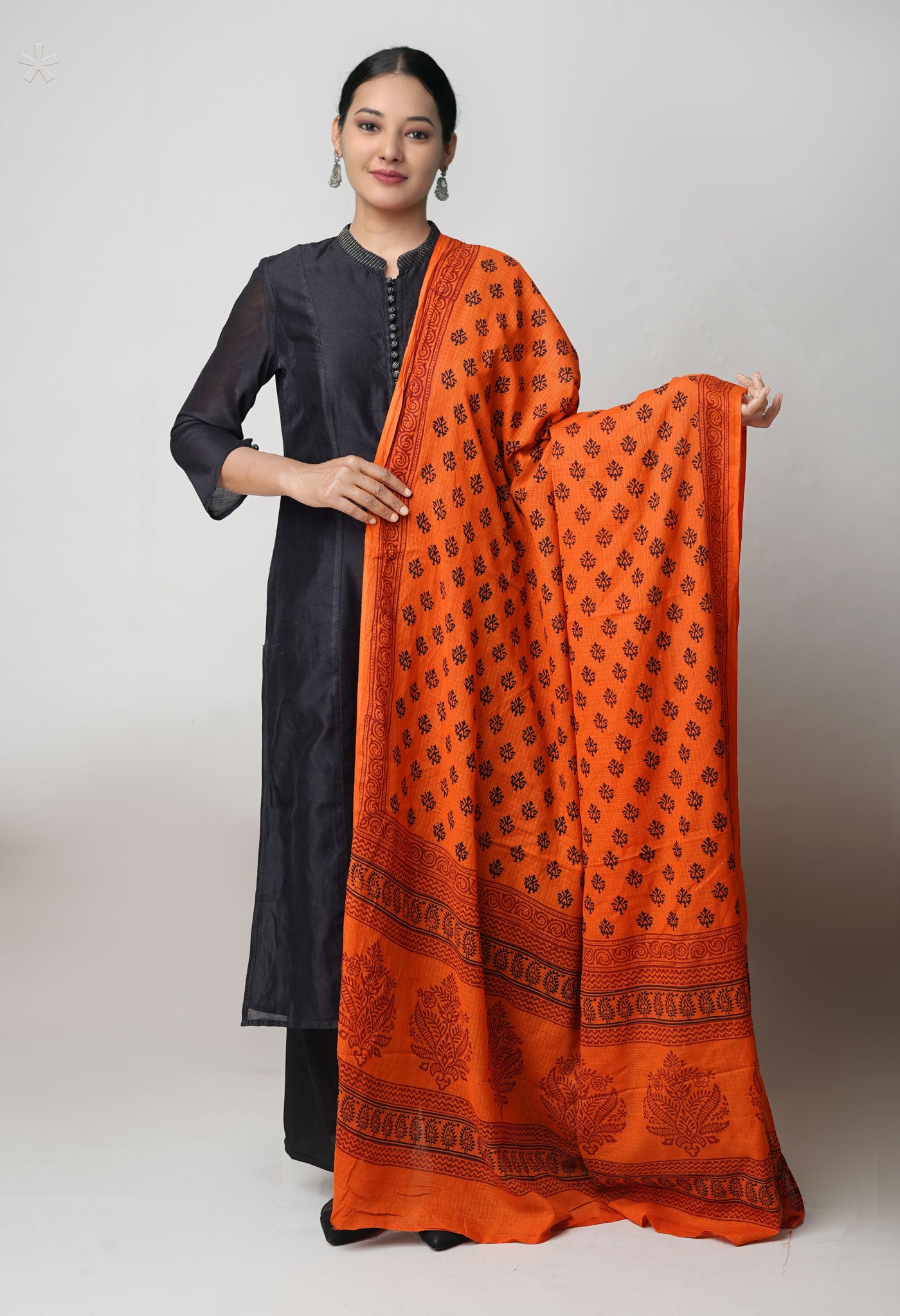 Orange Bagh Printed kota Cotton Dupatta–UDS5354