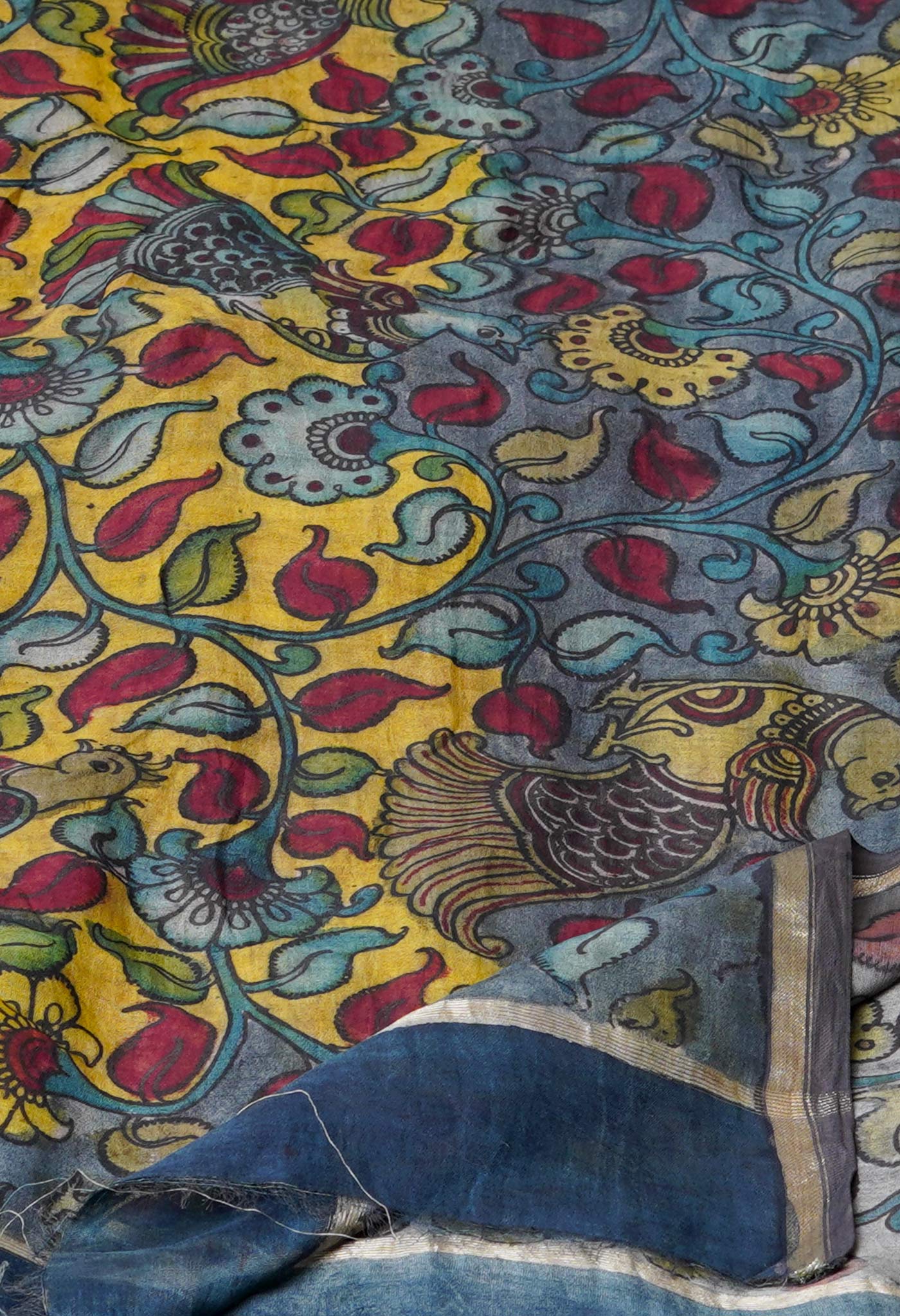 Pewter Grey Pure Pen Kalamkari Hand Painted Chanderi Cotton Silk Dupatta –UDS5413