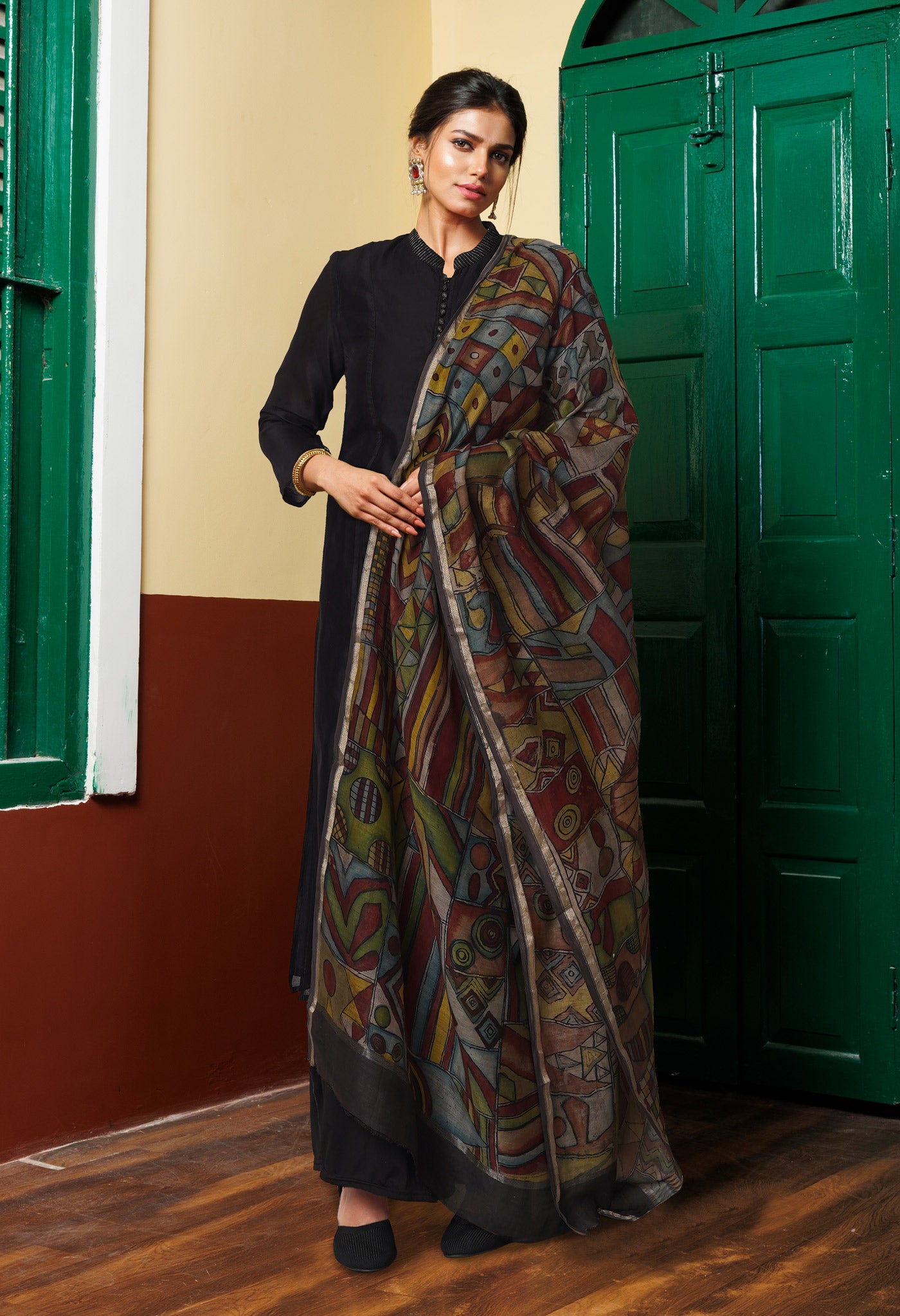Multi Pure Pen Kalamkari Hand Painted Chanderi Cotton Silk Dupatta –UDS5478