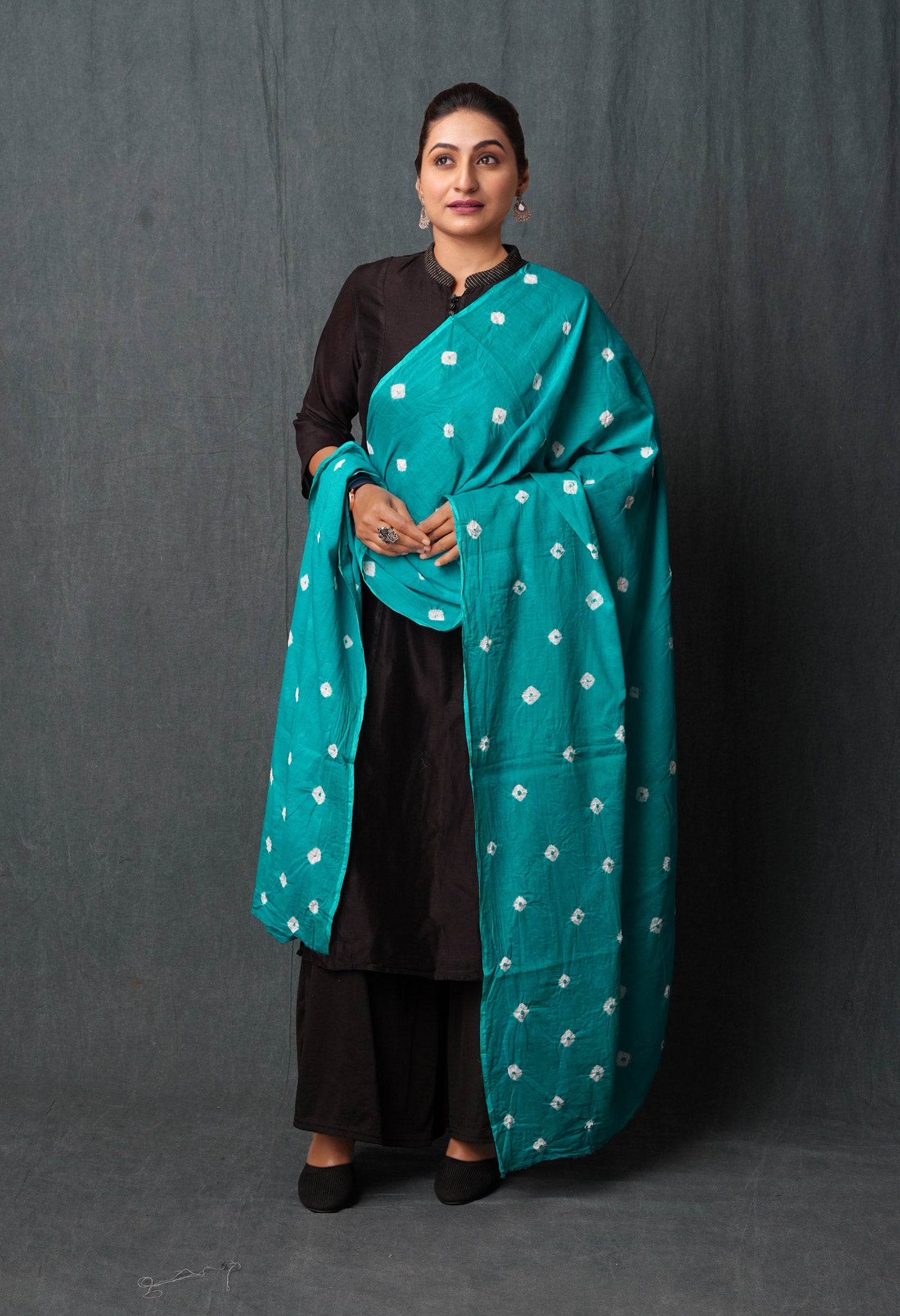 Green Pure Bandhani Printed Cotton Dupatta-UDS5653