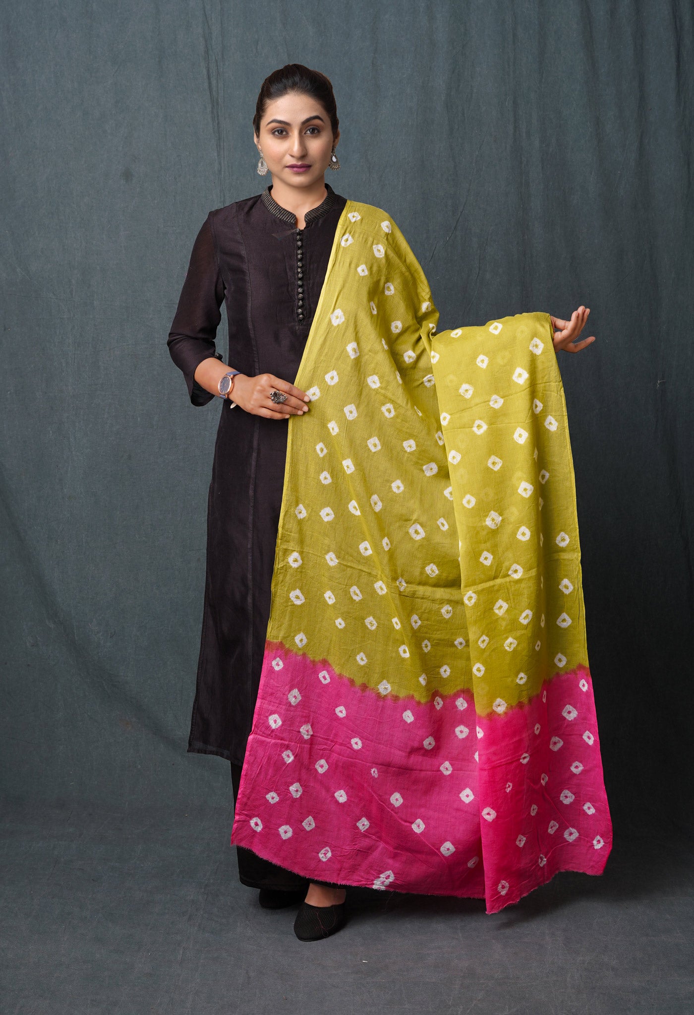 Green Pure Bandhani Printed Cotton Dupatta-UDS5659