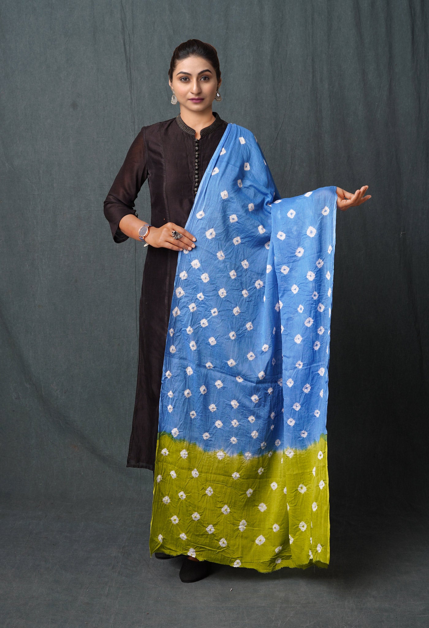 Blue Pure Bandhani Printed Cotton Dupatta-UDS5667