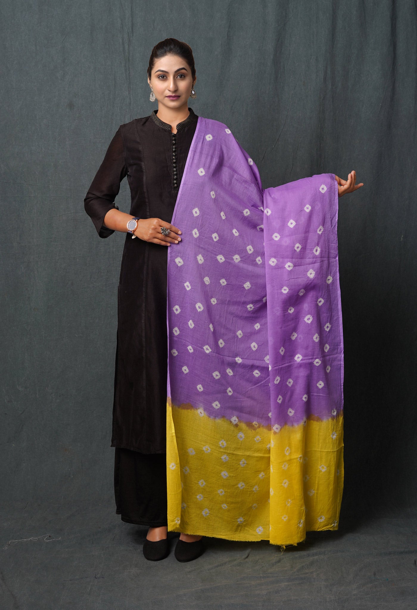 Violet Pure Bandhani Printed Cotton Dupatta-UDS5669