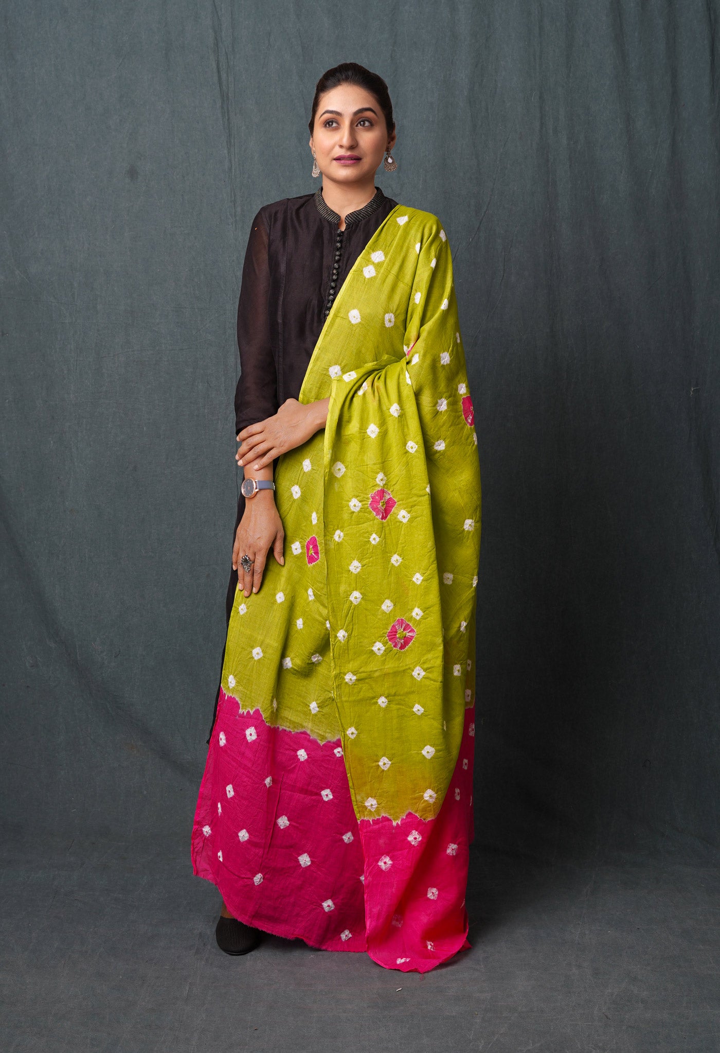 Green Pure Bandhani Printed Cotton Dupatta-UDS5681