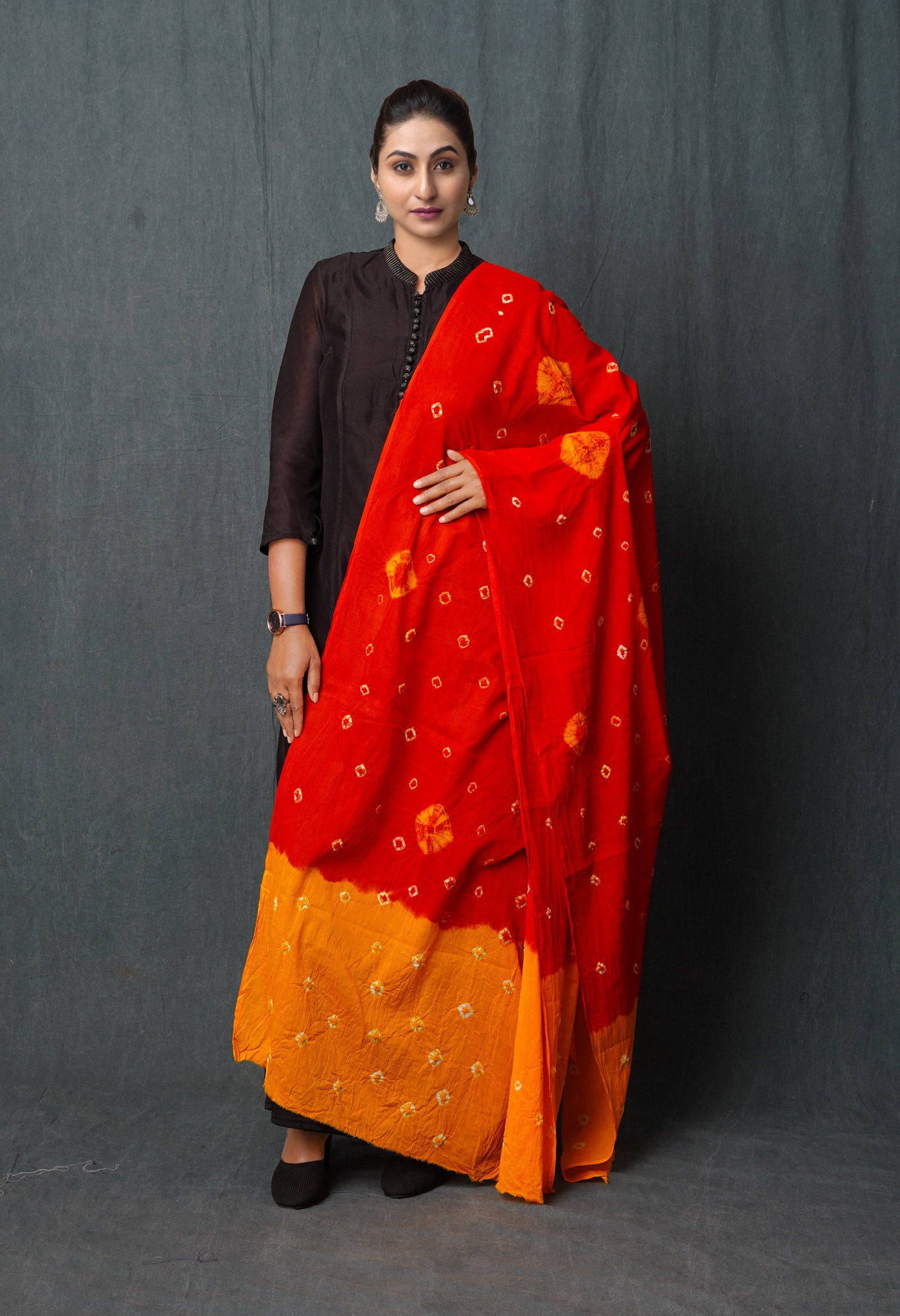Red Pure Bandhani Printed Cotton Dupatta-UDS5682