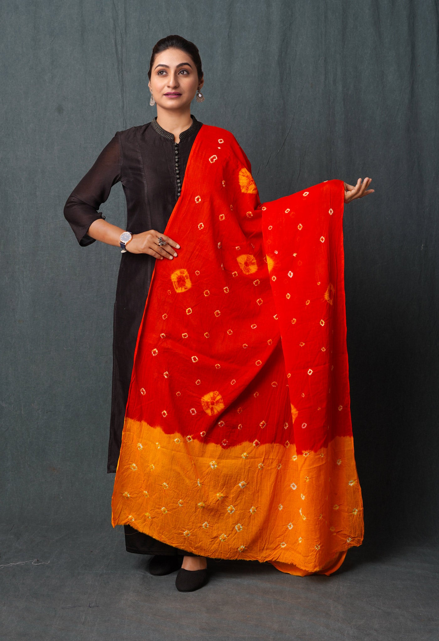 Red Pure Bandhani Printed Cotton Dupatta-UDS5682