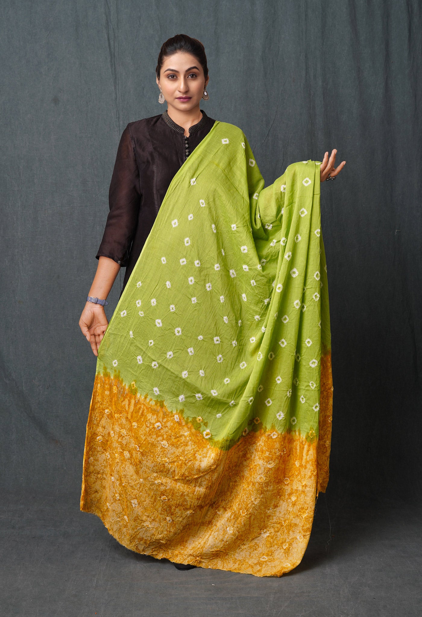 Green Pure Bandhani Printed Cotton Dupatta