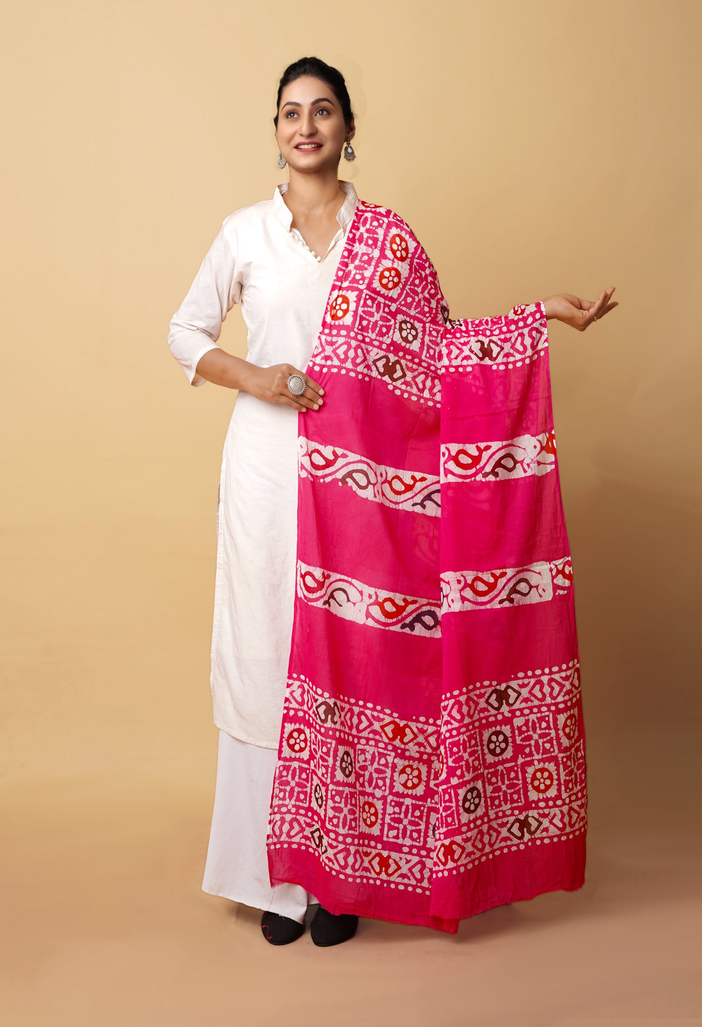 Pink Pure Wax Batik Printed Superfine Mulmul Cotton Dupatta-UDS5710