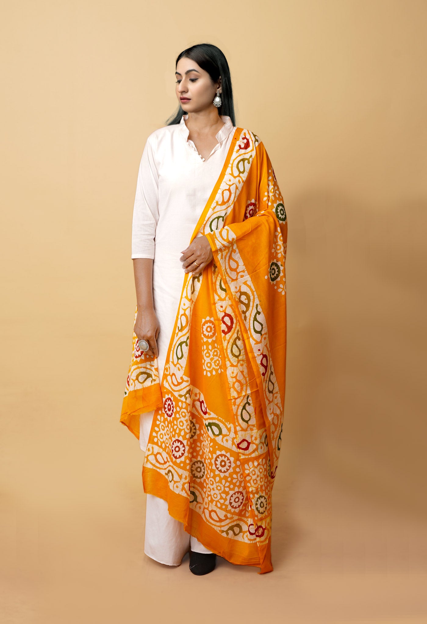 Yellow Pure Wax Batik Printed Superfine Mulmul Cotton Dupatta