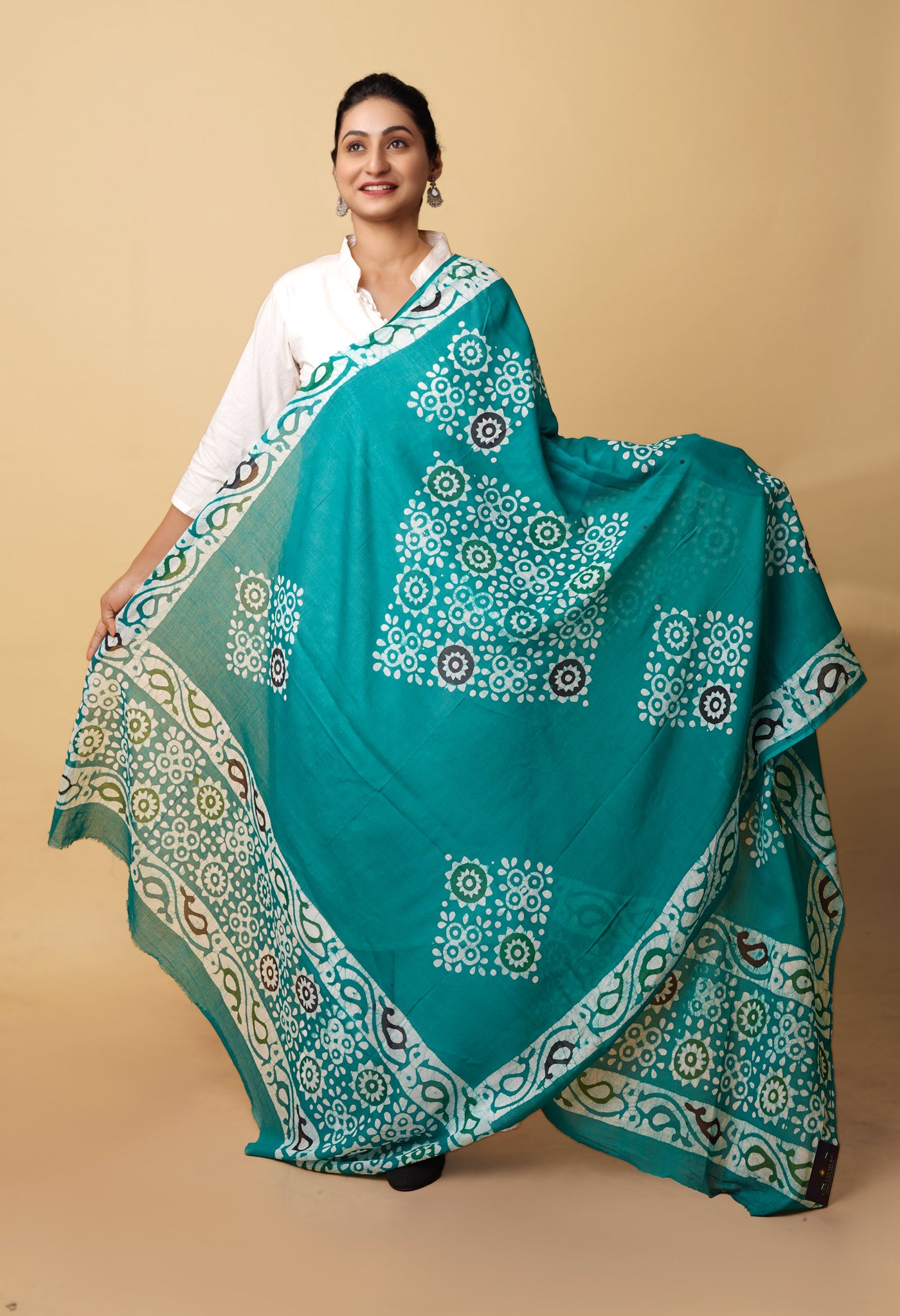 Green Pure Wax Batik Printed Superfine Mulmul Cotton Dupatta