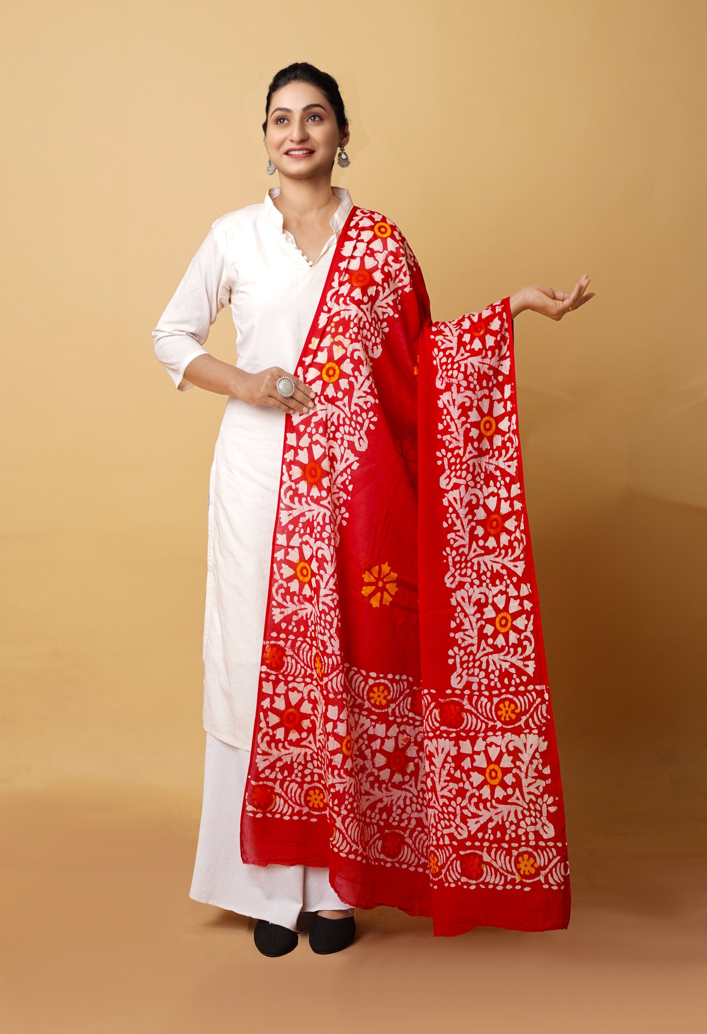 Red Pure Wax Batik Printed Superfine Mulmul Cotton Dupatta