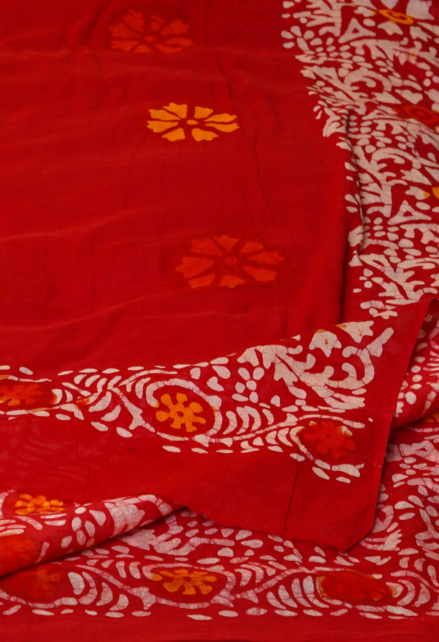 Red Pure Wax Batik Printed Superfine Mulmul Cotton Dupatta