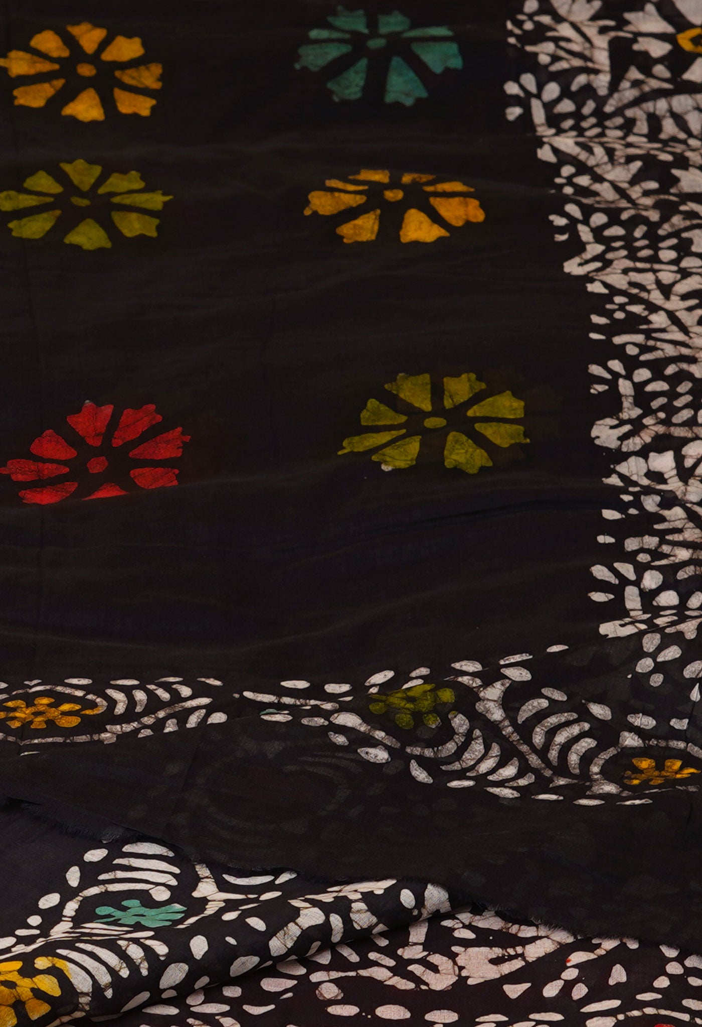 Black Pure Wax Batik Printed Superfine Mulmul Cotton Dupatta