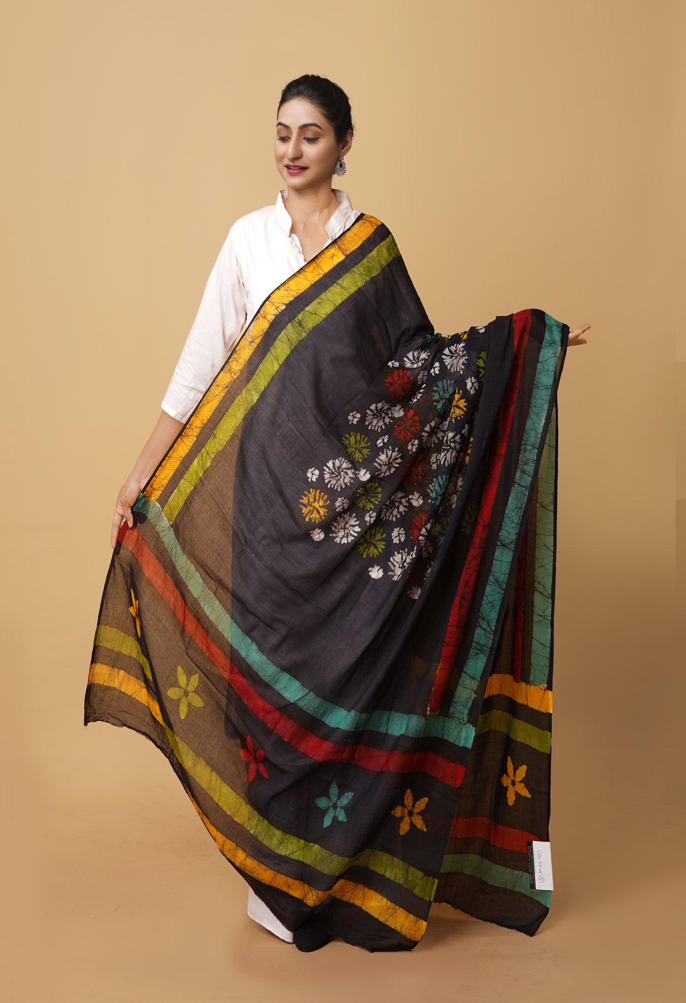 Black Pure Wax Batik Printed Superfine Mulmul Cotton Dupatta