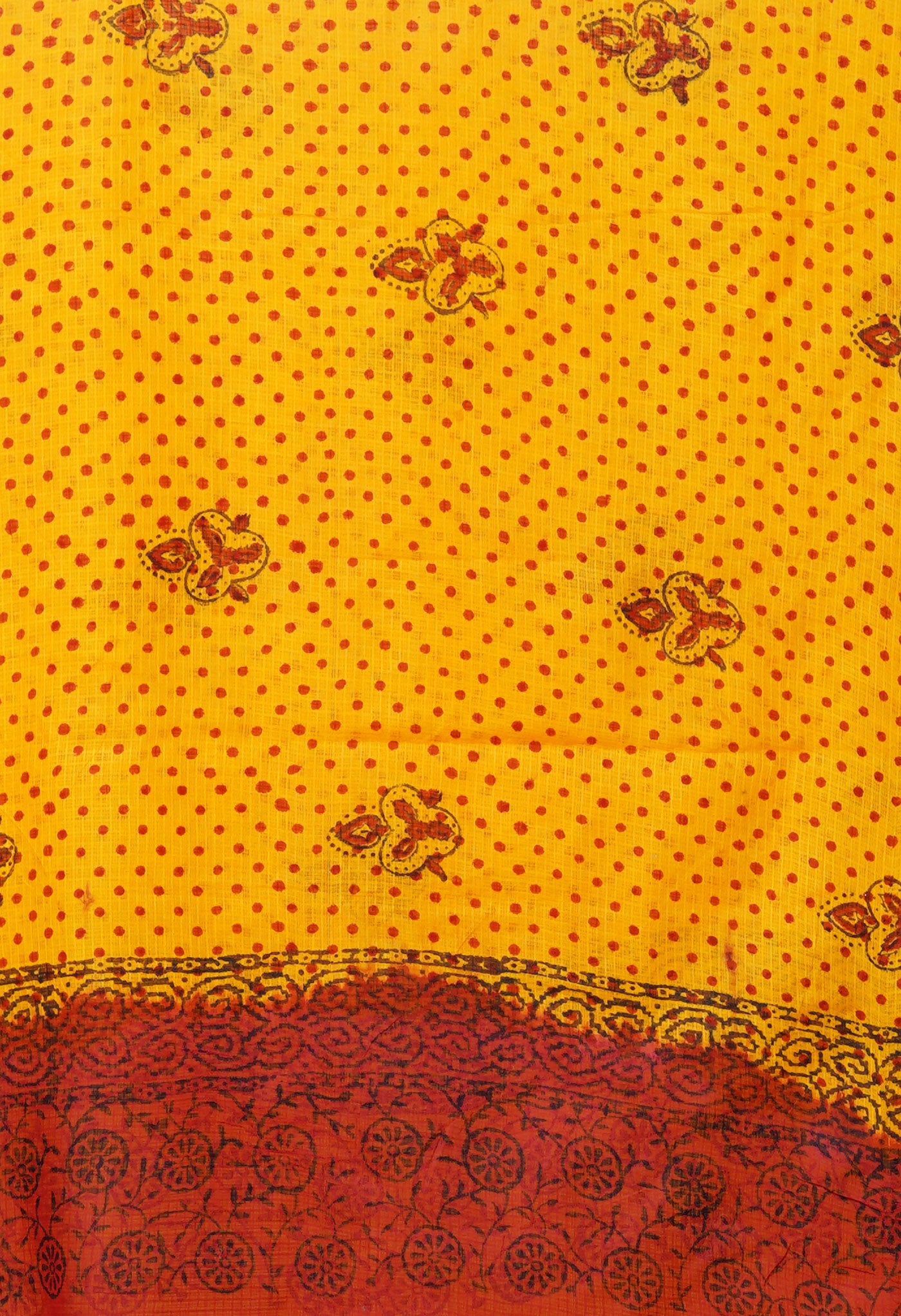 Yellow-Red Pure Block Printed Kota Dupatta-UDS5868