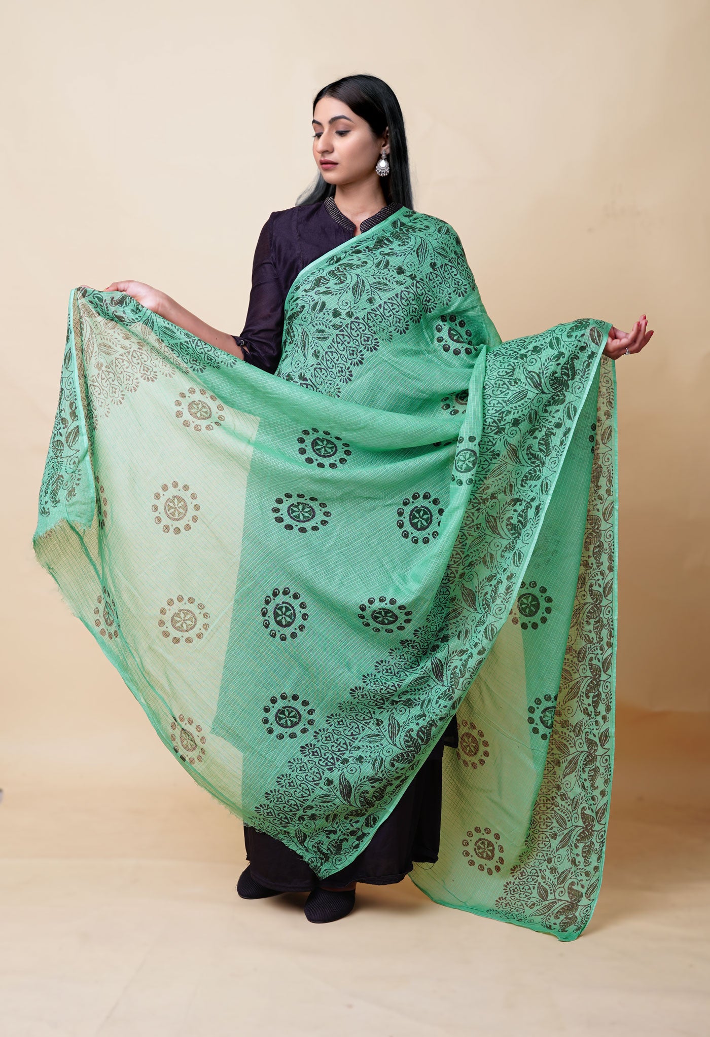 Green Pure Block Printed Kota Dupatta-UDS5873