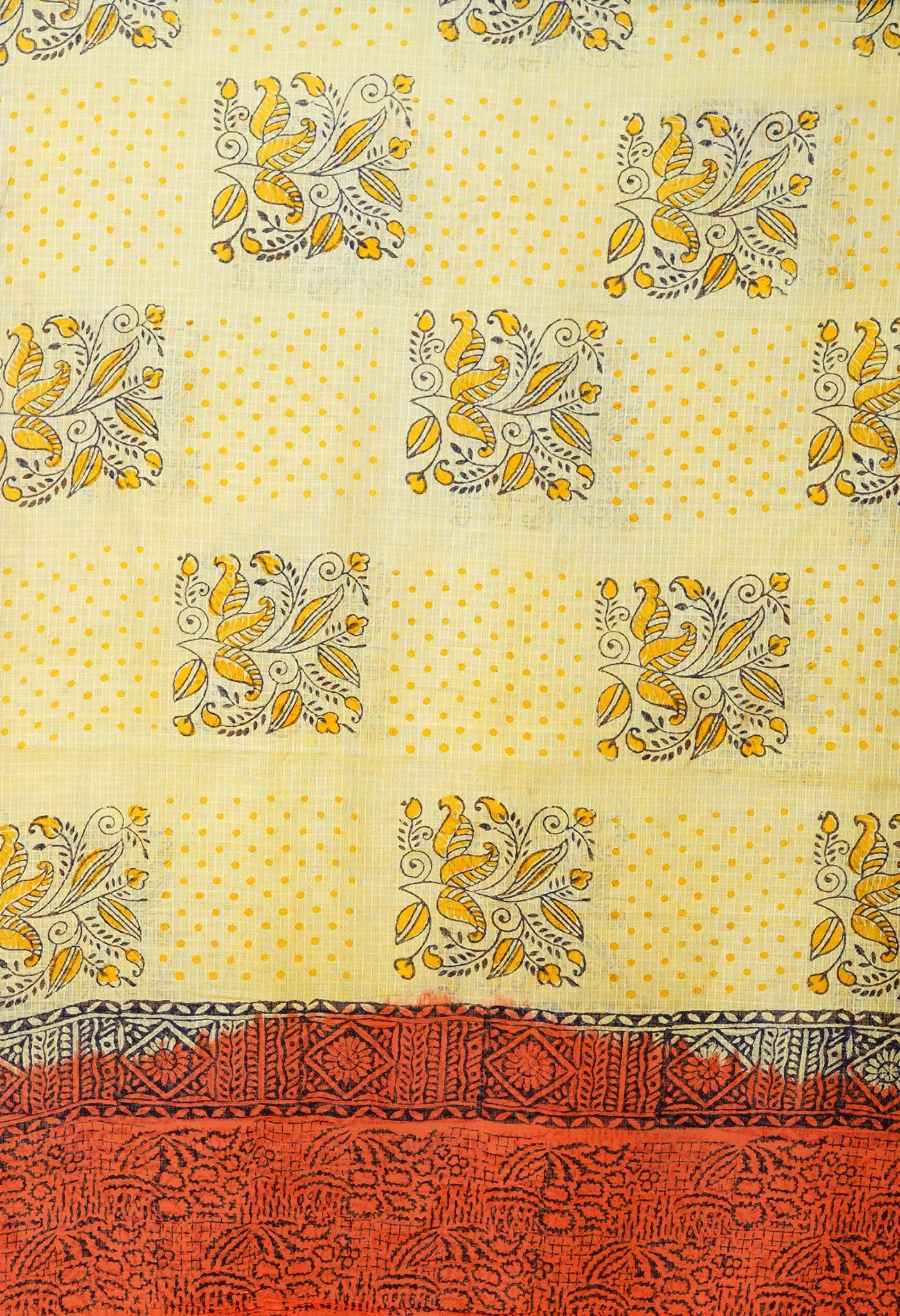Yellow-Orange Pure Block Printed Kota Dupatta-UDS5874