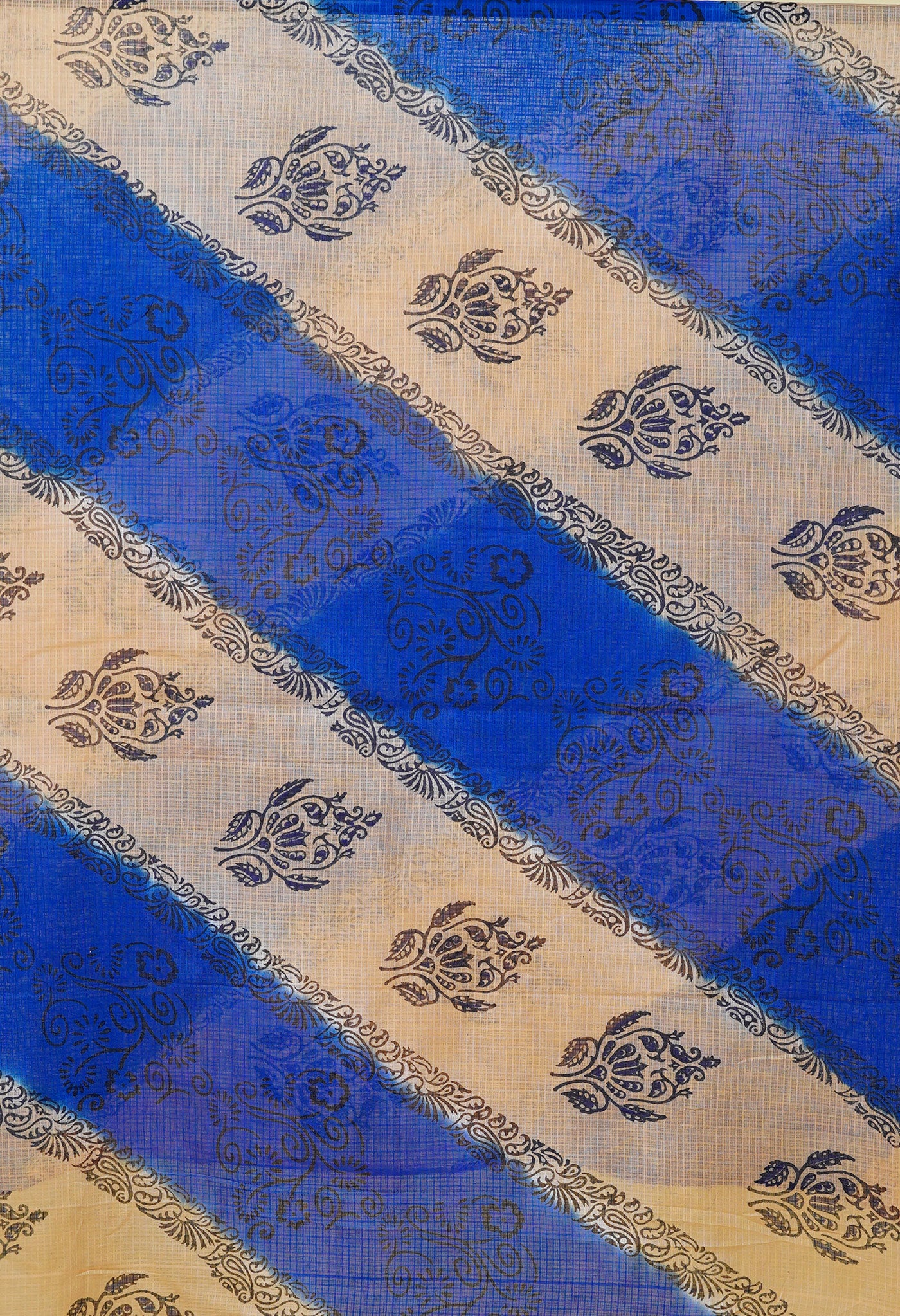 Dark Blue-Brown Pure Block Printed Kota Dupatta-UDS5876