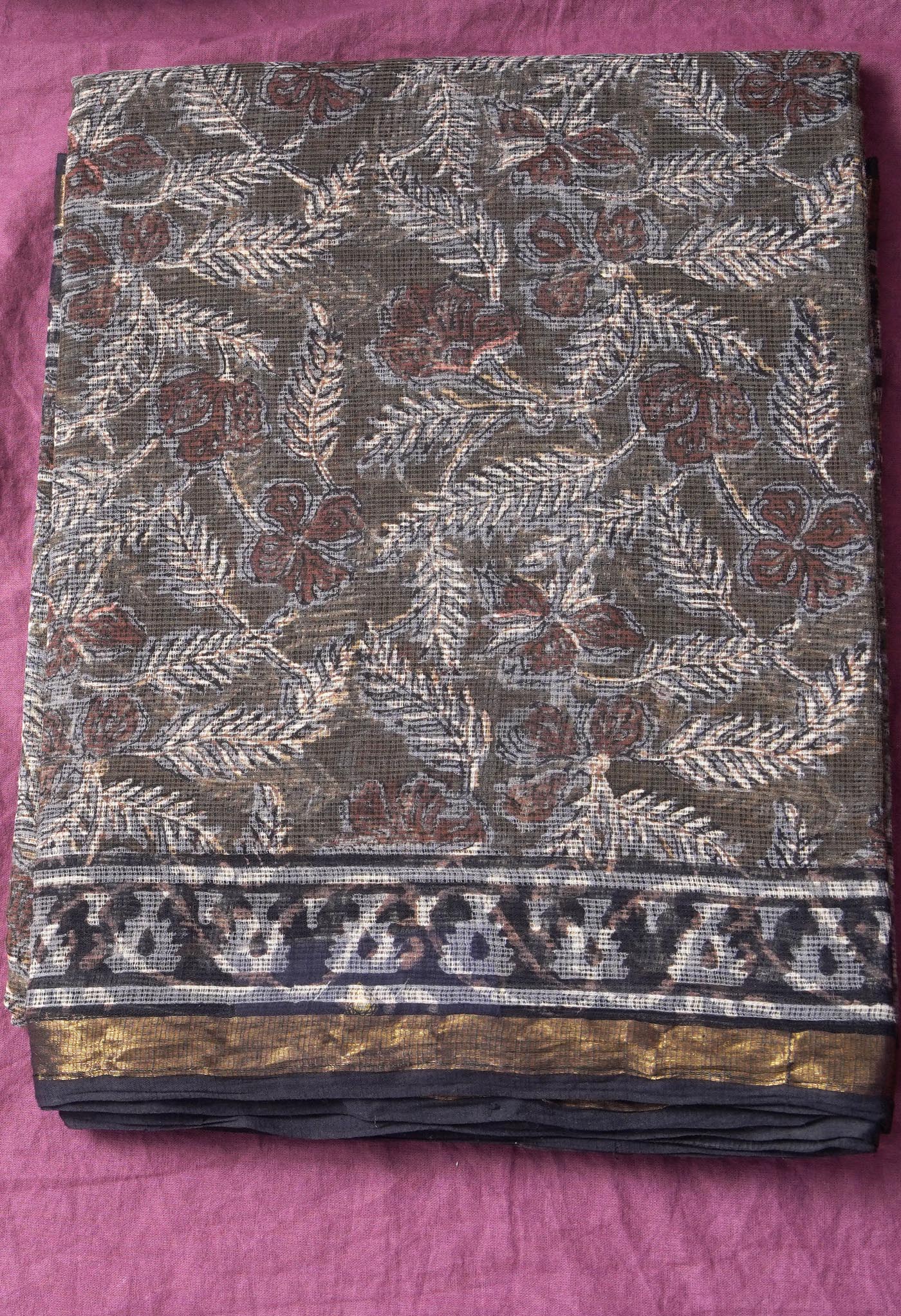 Pure Jaipur Bagru Block Printed Kota Cotton Saree-ULAC0001/71-34