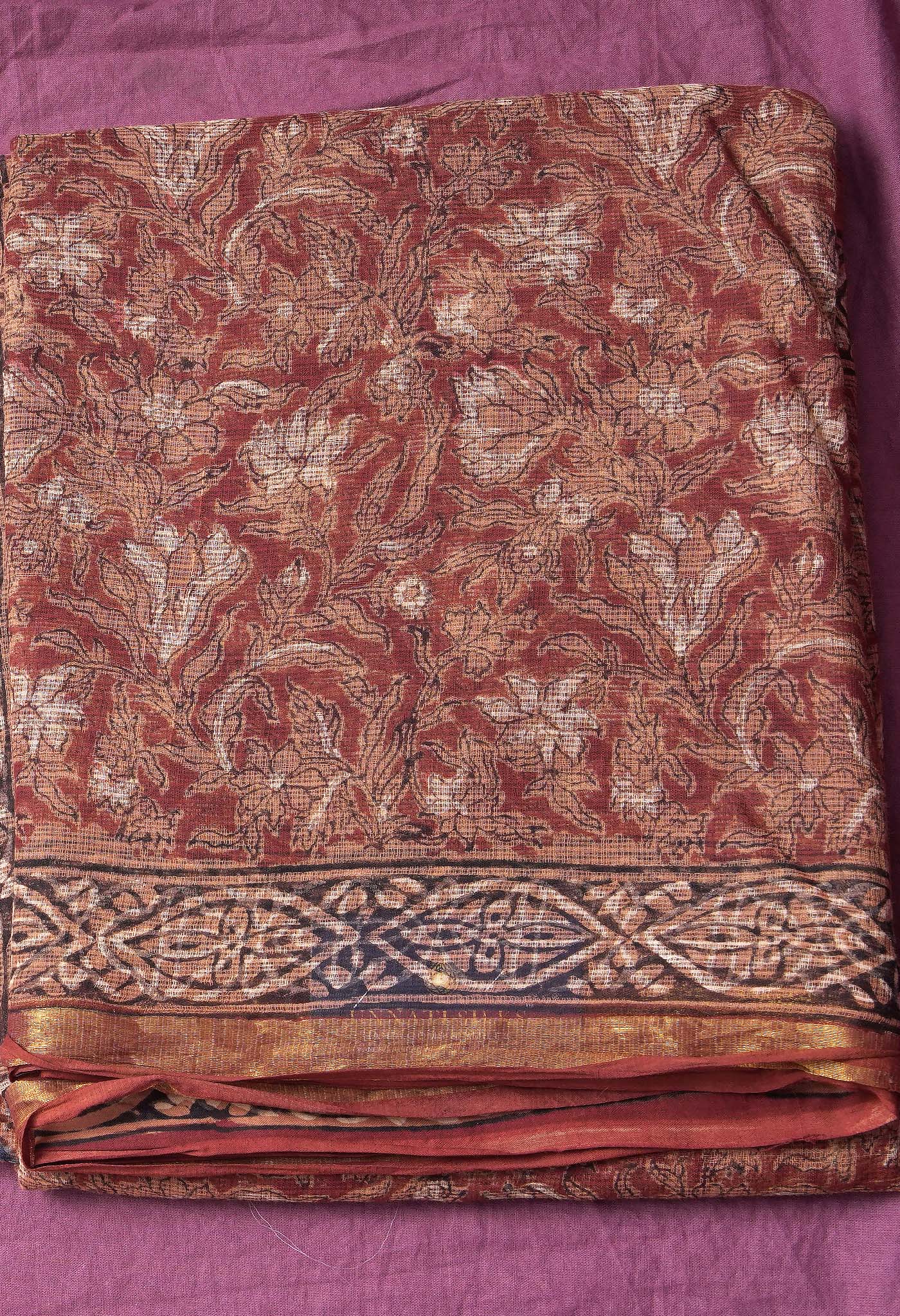 Pure Jaipur Bagru Block Printed Kota Cotton Saree-ULAC0001/71-44