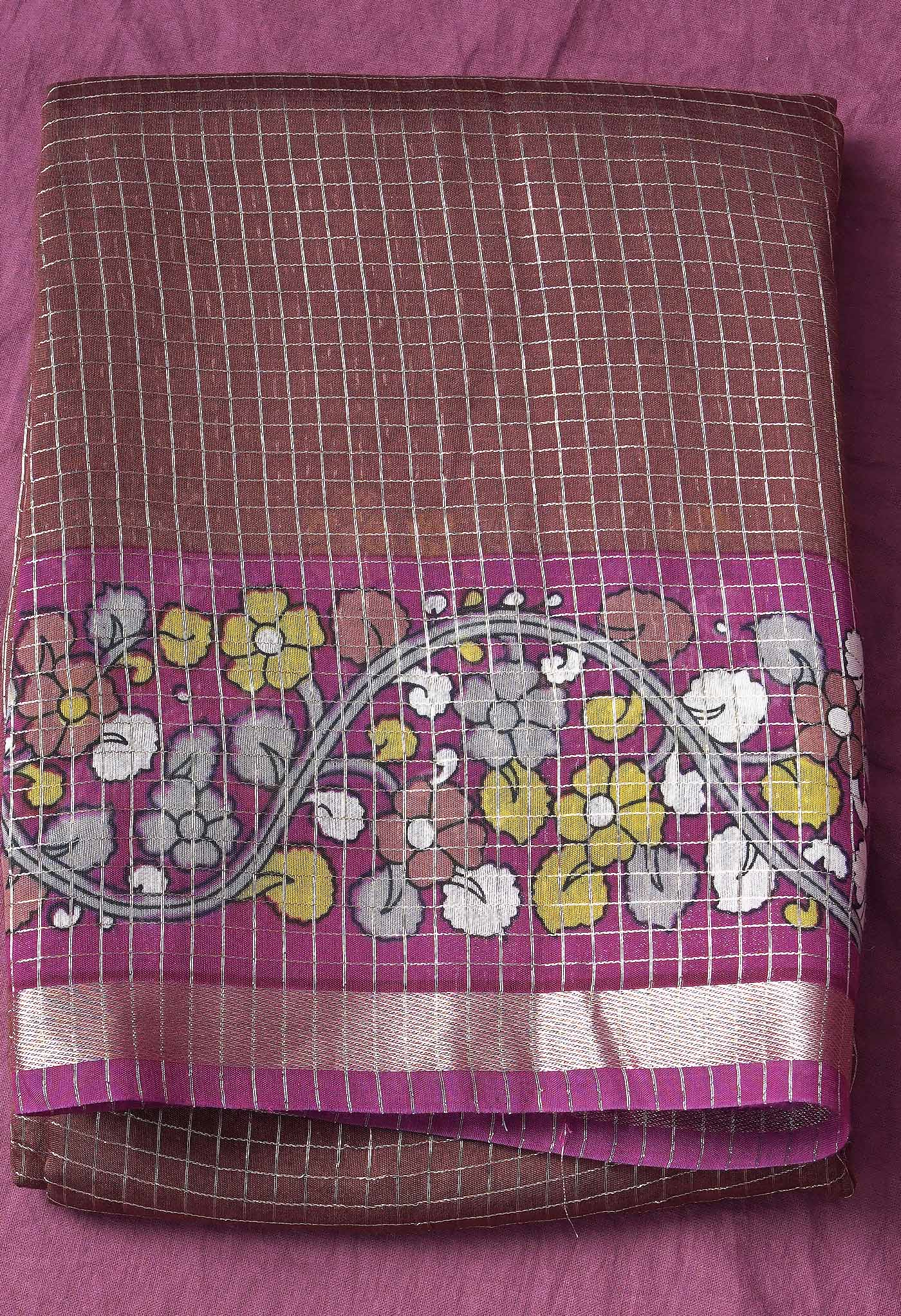 Pure Zari Weaving Checks Chanderi Silk Saree-ULAC0003/12-1