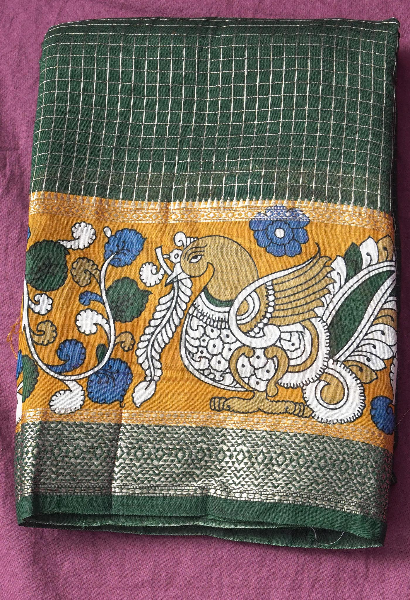 Pure Zari Weaving Checks Chanderi Silk Saree-ULAC0003/12-4
