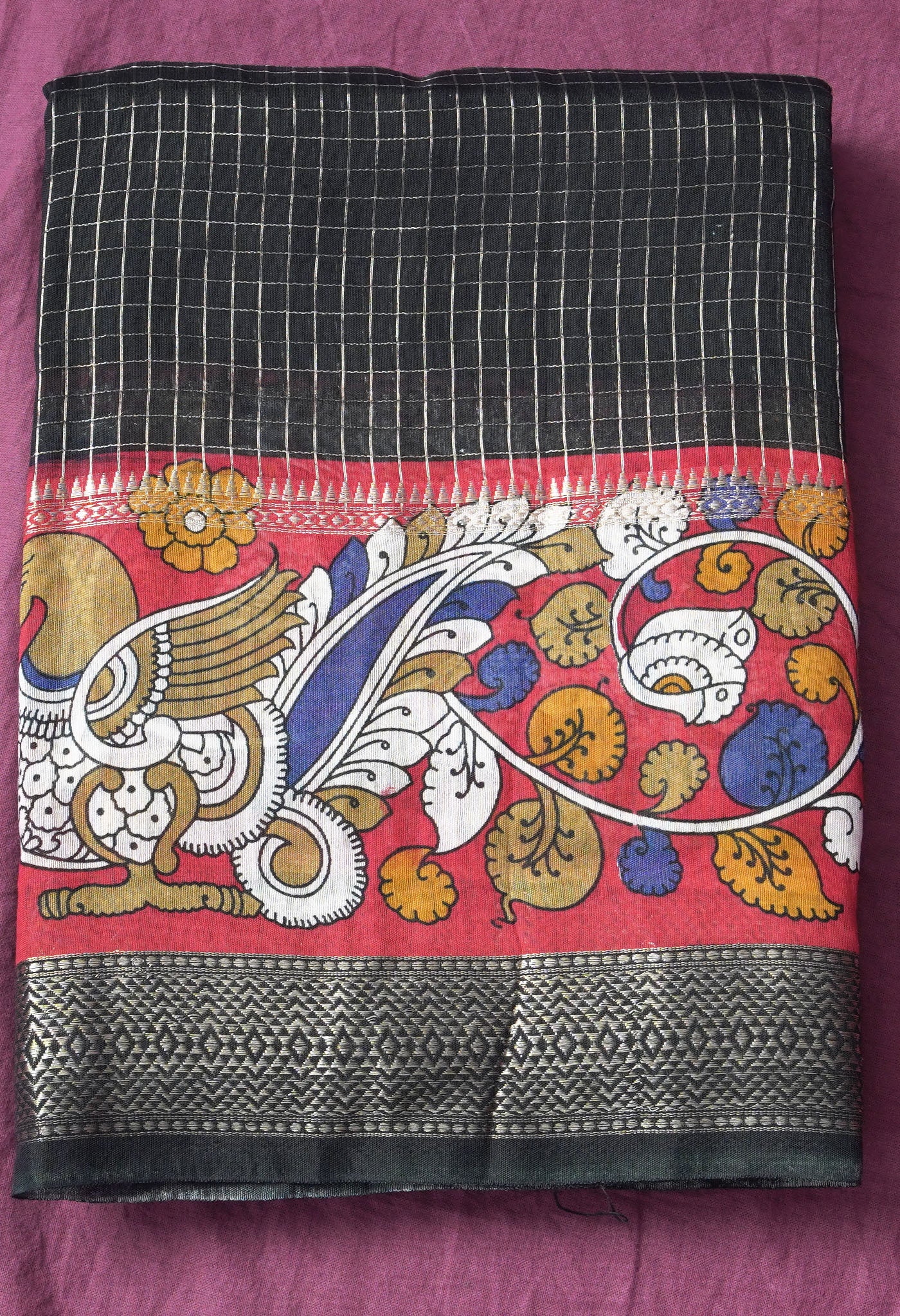 Pure Zari Weaving Checks Chanderi Silk Saree-ULAC0003/12-5